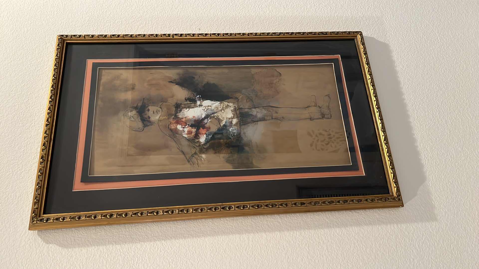 Photo 1 of GOLD FRAMED “BOY W FLOWERS” SIGNED ARTWORK 18” x 30”