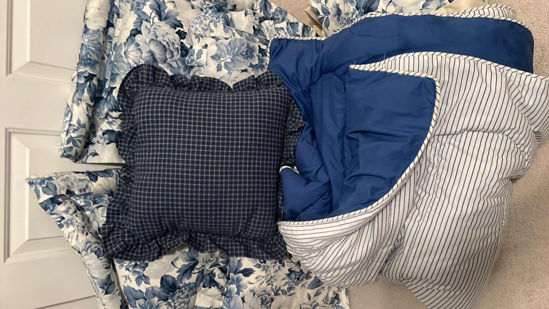 Photo 1 of BLUE & WHITE FLORAL FULL SIZE BEDDING SET  (5-PILLOWS, DUST RUFFLE & COMFORTER