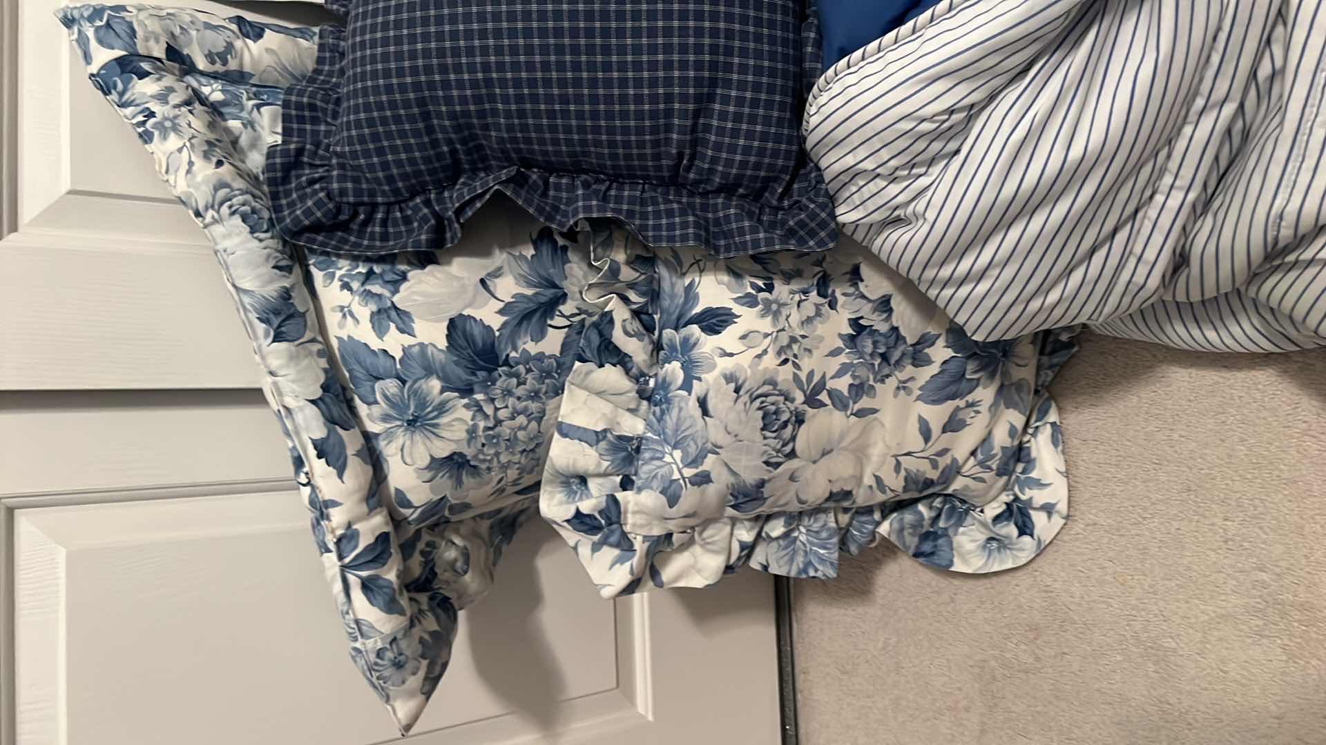 Photo 1 of BLUE & WHITE FLORAL FULL SIZE BEDDING SET  (5-PILLOWS, DUST RUFFLE & COMFORTER