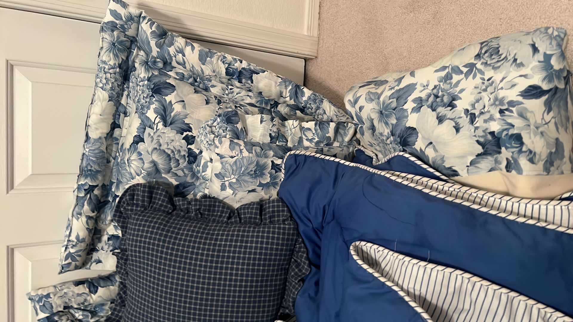 Photo 1 of BLUE & WHITE FLORAL FULL SIZE BEDDING SET  (5-PILLOWS, DUST RUFFLE & COMFORTER