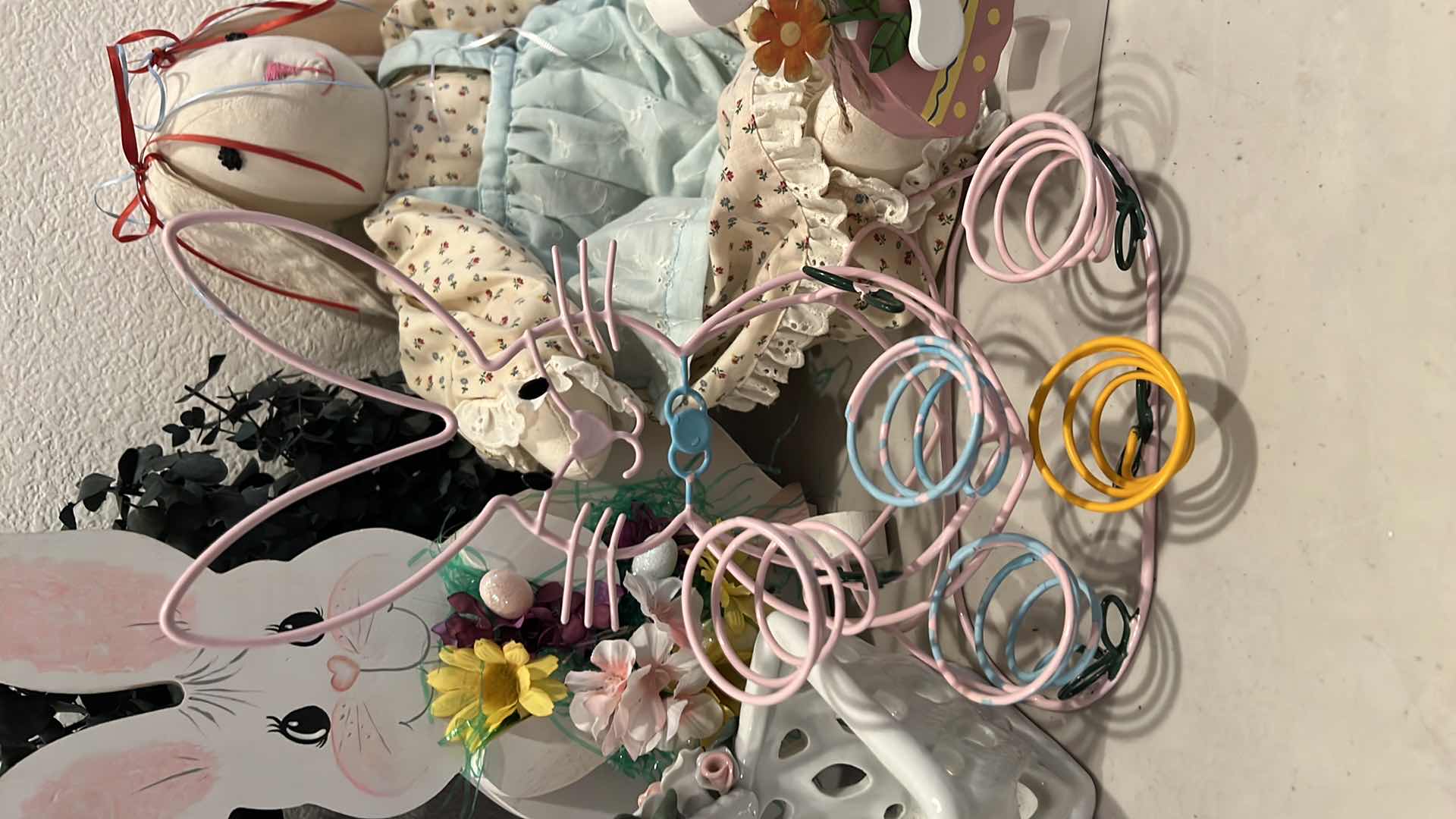 Photo 1 of EASTER BUNNIES W WREATH & CERAMIC BASKET