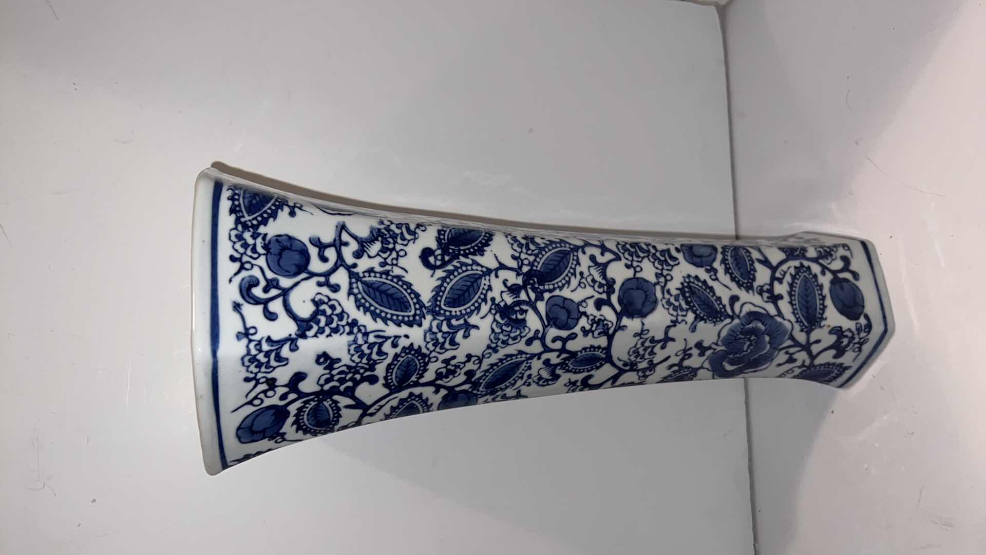 Photo 1 of 3-TALL BLUE & WHITE CERAMIC VASES (TALLEST HEIGHT 14”)