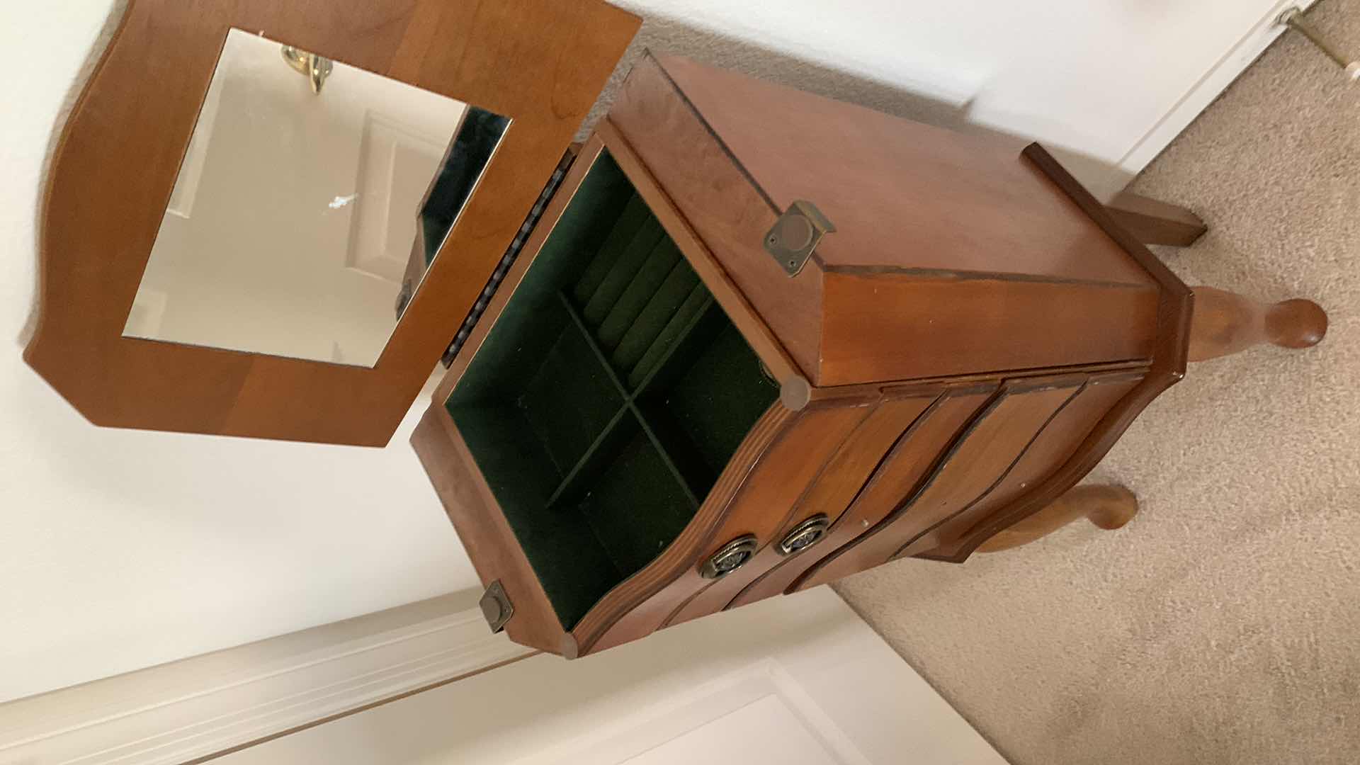 Photo 1 of VINTAGE MAHOGANY JEWELRY ARMOIRE W INSIDE MIRROR 13” X 9” H 35”