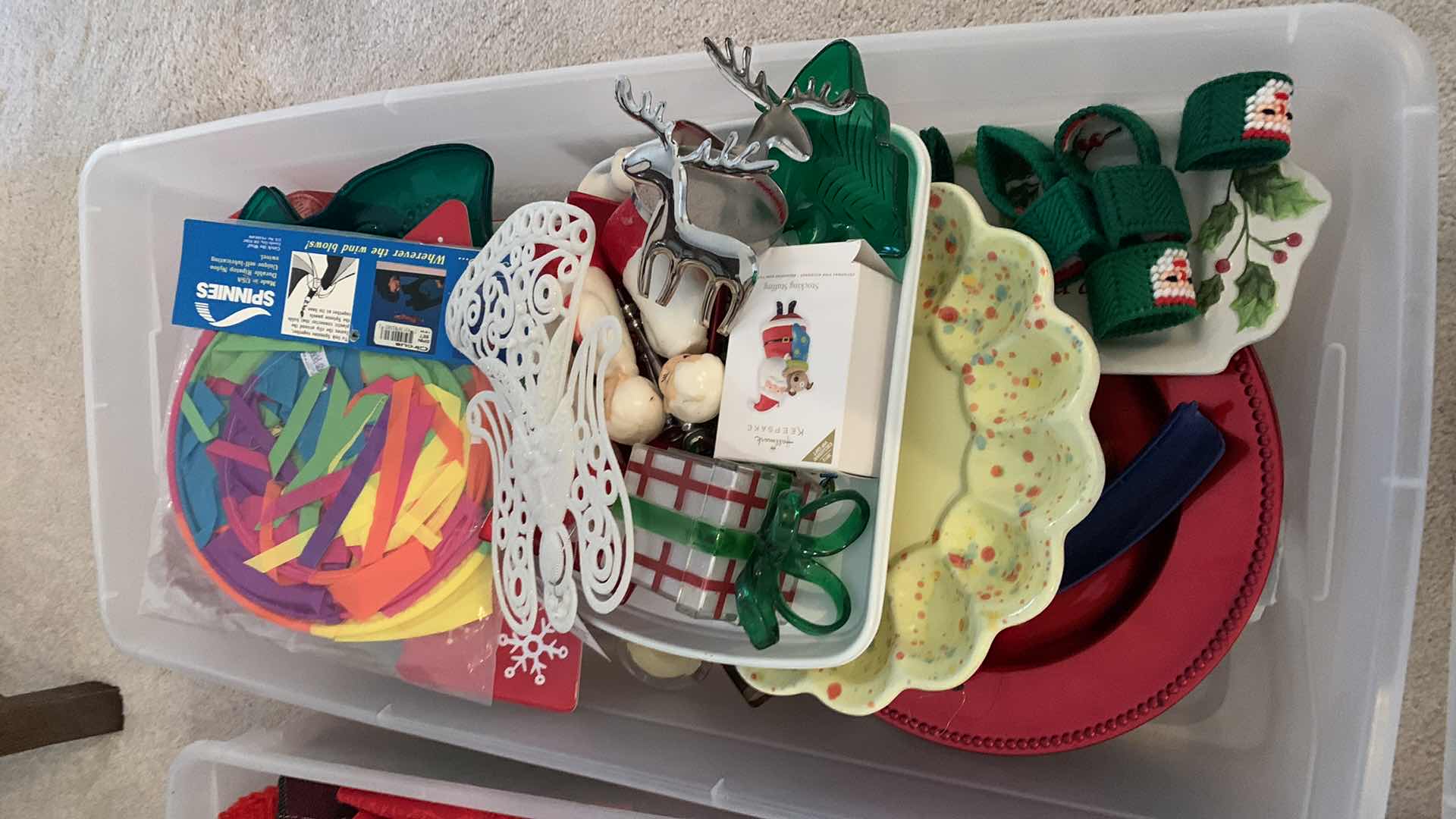 Photo 1 of CONTENTS OF 3 TOTES-CHRISTMAS DECORATIONS AND PLATES