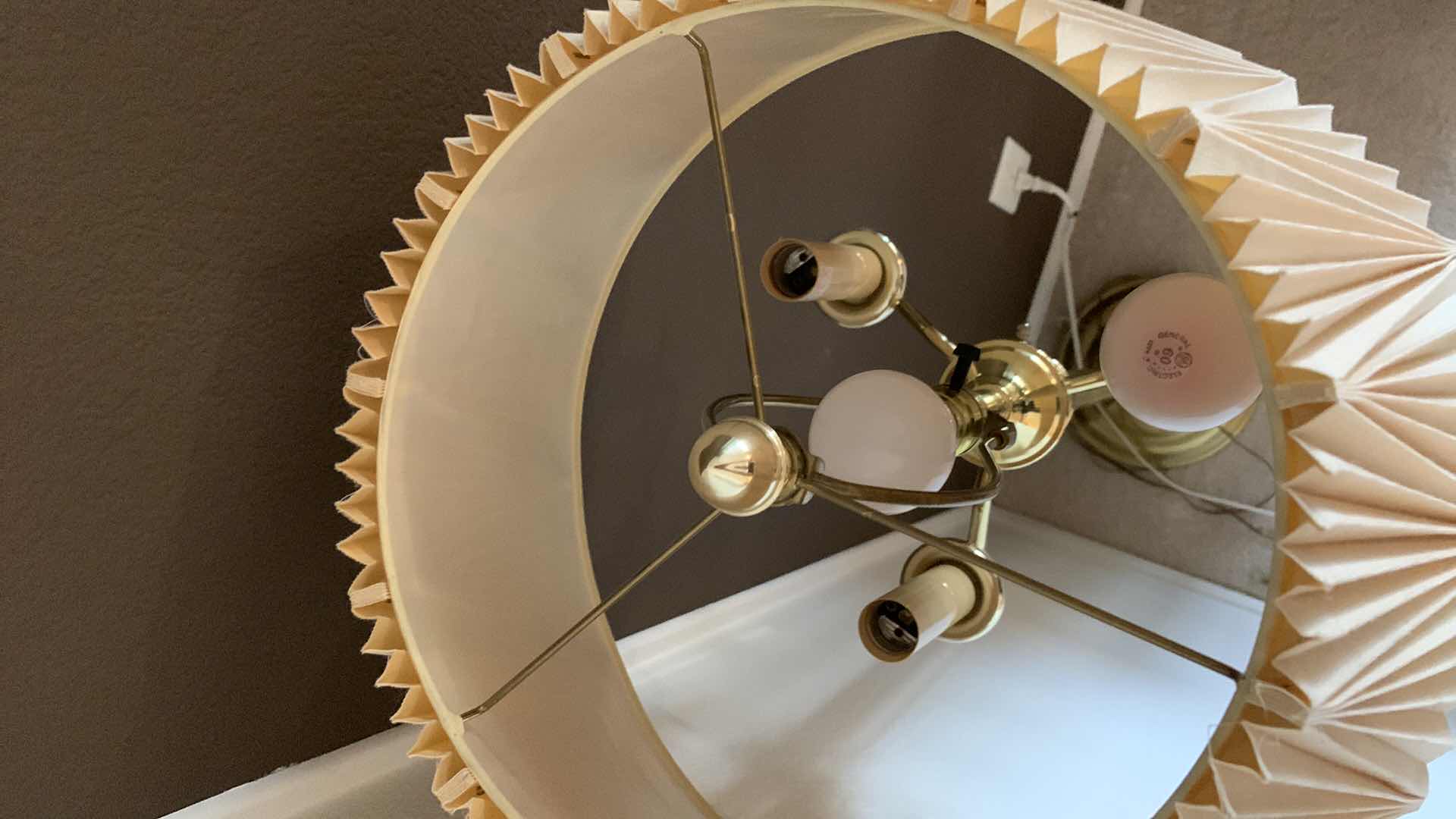 Photo 1 of VINTAGE BRASS CANDELABRA STYLE FLOOR LAMP W PLEATED SHADE  58” X 18”