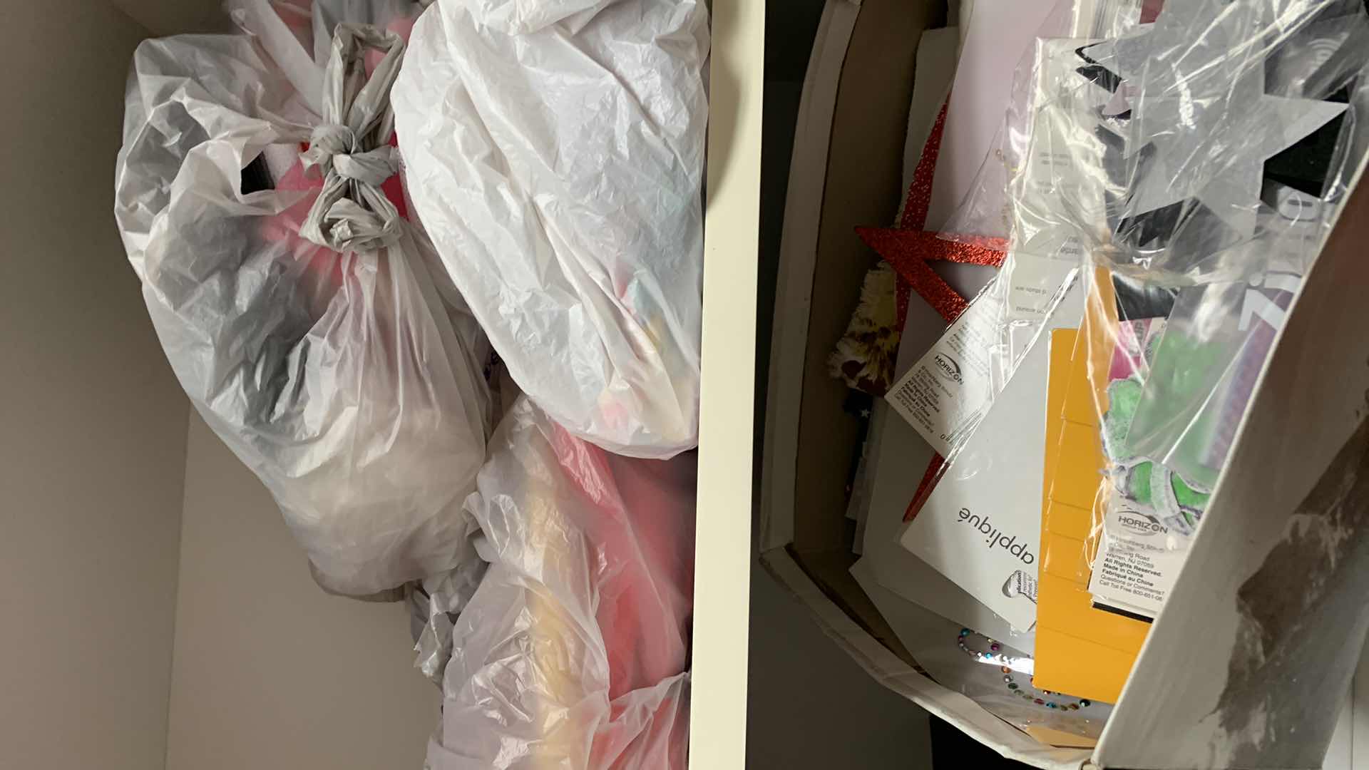 Photo 1 of CONTENTS OF SHELVES CRAFTING SUPPLIES AND FABRIC REMNANTS