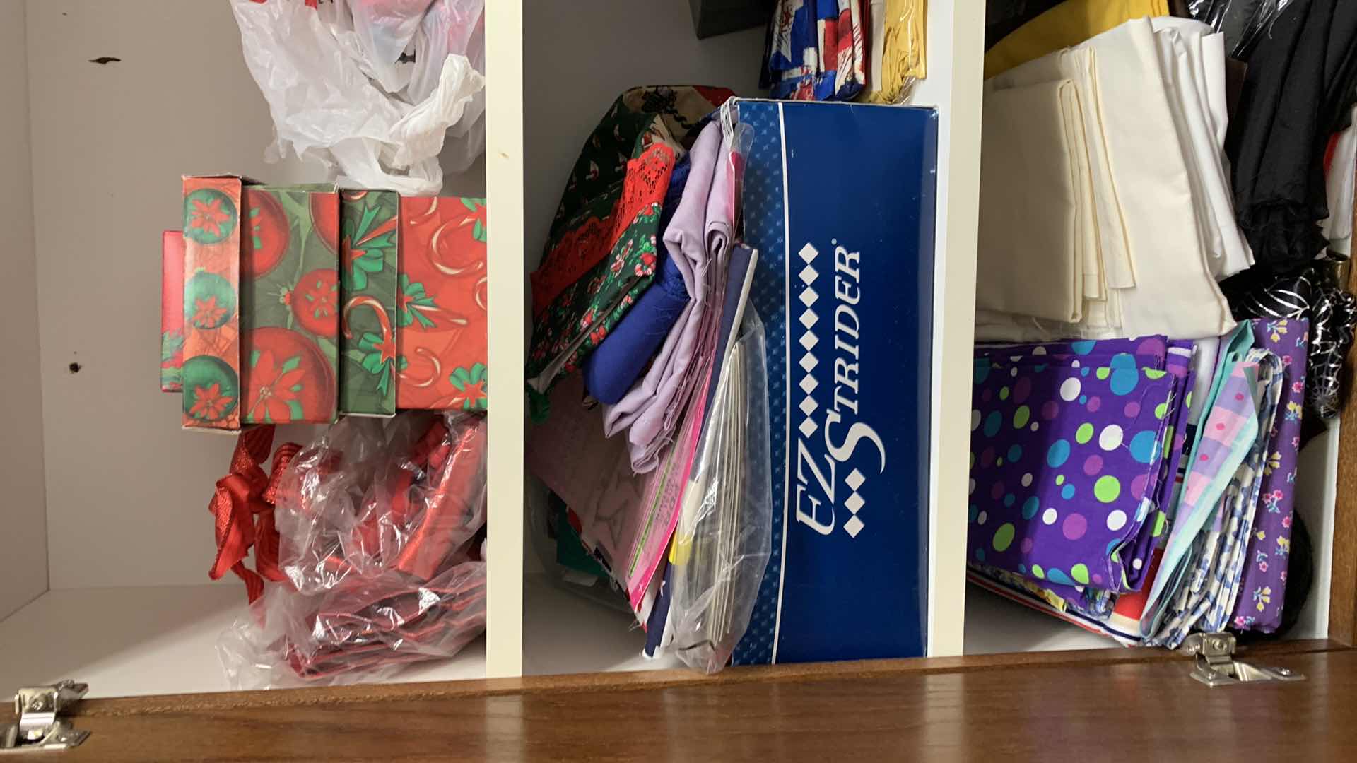 Photo 1 of CONTENTS OF SHELVES CRAFTING SUPPLIES AND FABRIC REMNANTS