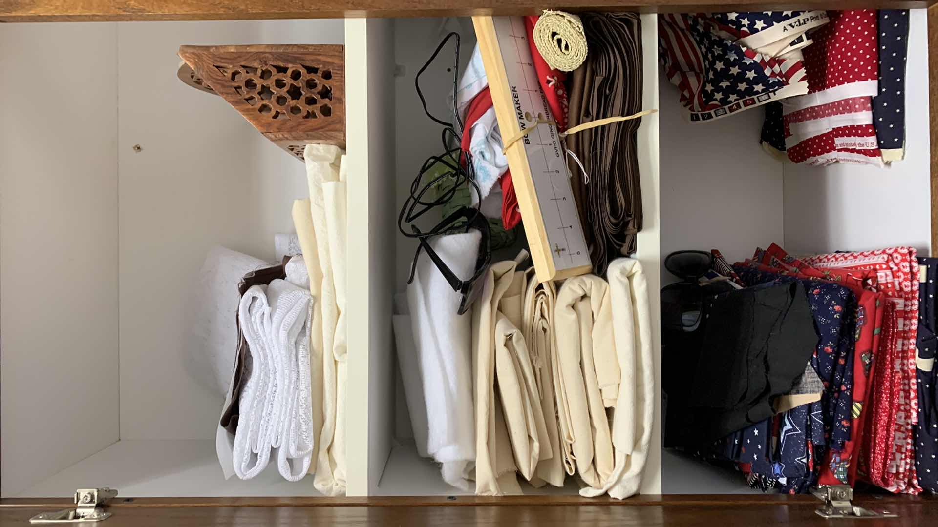 Photo 1 of CONTENTS OF SHELVES CRAFTING SUPPLIES AND FABRIC REMNANTS