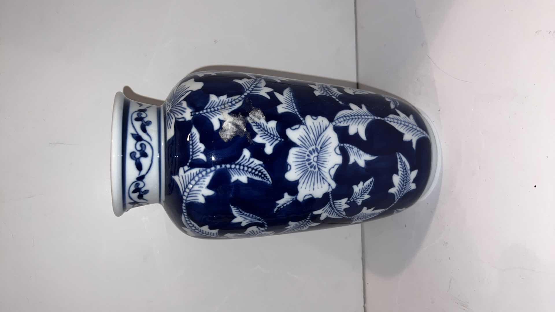 Photo 1 of 3-BLUE & WHITE CERAMIC VASE JARS ( TALLEST HEIGHT 10”)