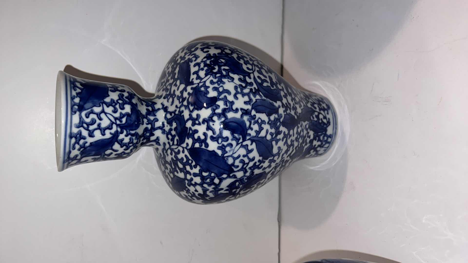 Photo 3 of 3-BLUE & WHITE CERAMIC VASES(TALLEST HEIGHT 11”)