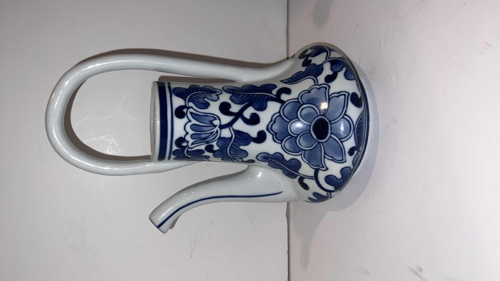 Photo 1 of 2-BLUE & WHITE CERAMIC PITCHERS H10”