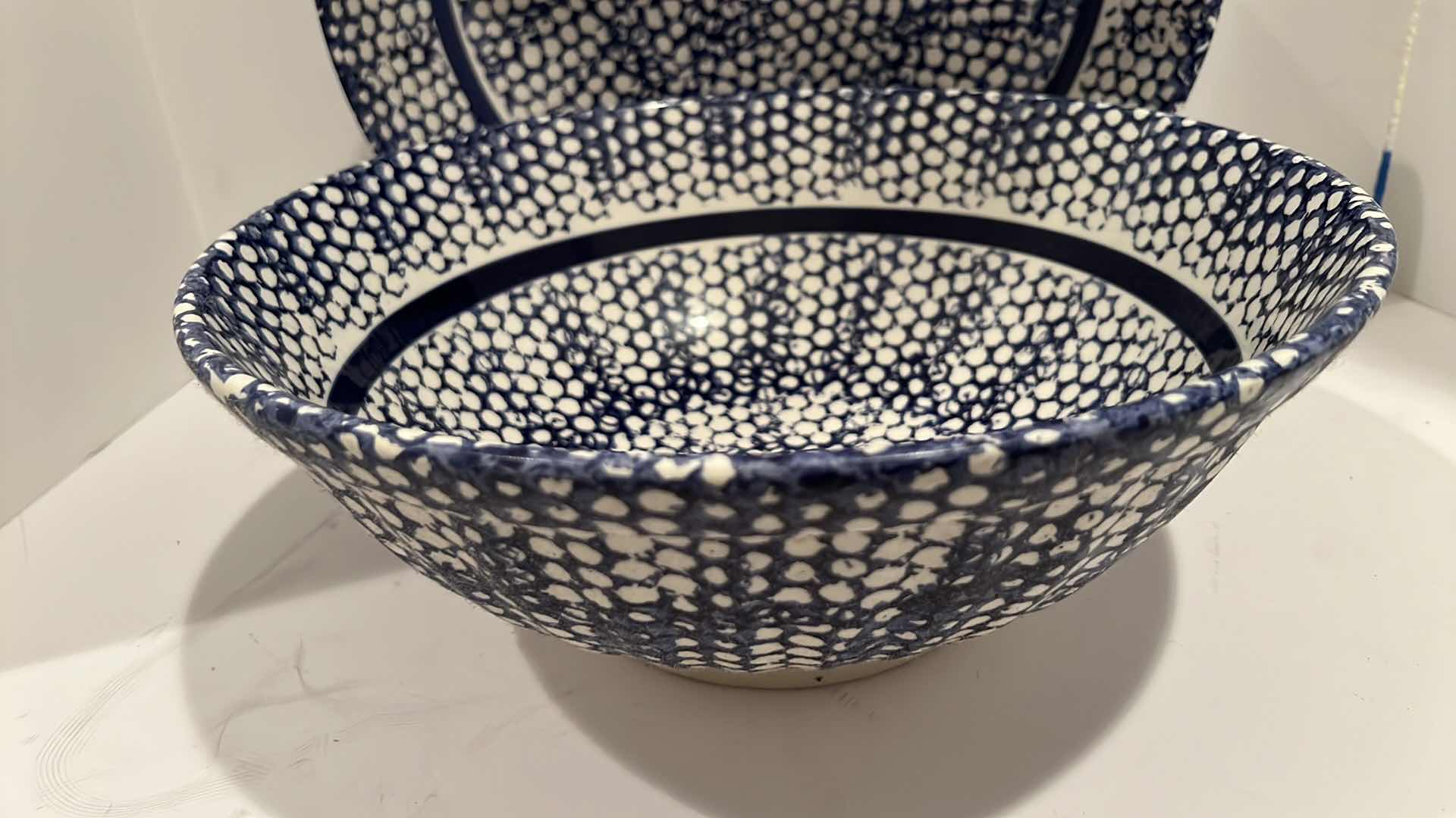 Photo 1 of 2-LARGE BLUE & WHITE SERVING BOWLS