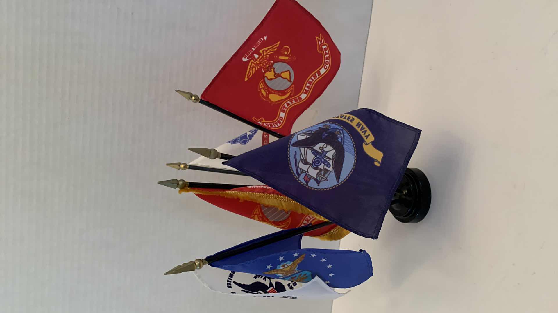 Photo 1 of FLAGS OF THE UNITED STATES ARMED FORCES 12” TALL AND POSTER OF INSIGNIA