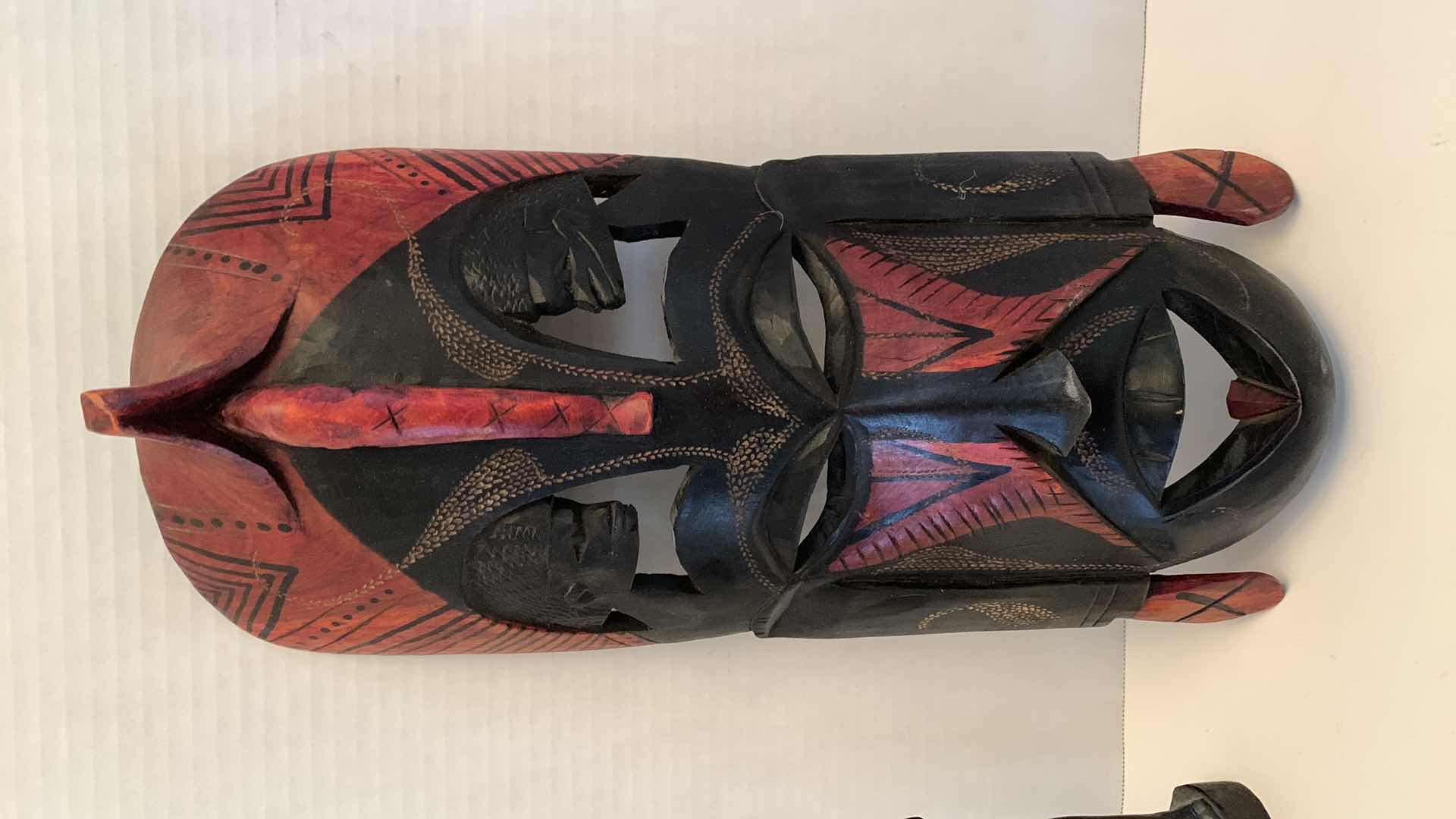 Photo 1 of AFRICAN INSPIRED WOODEN FIGURE AND MASK TALLEST IS 16”