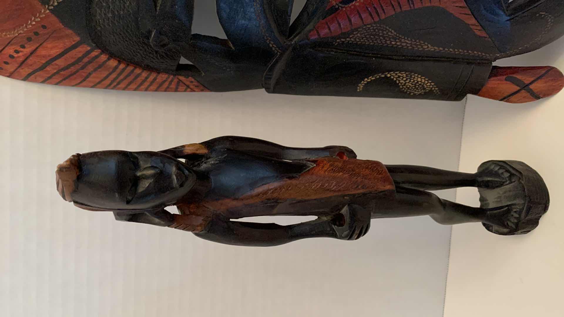Photo 1 of AFRICAN INSPIRED WOODEN FIGURE AND MASK TALLEST IS 16”