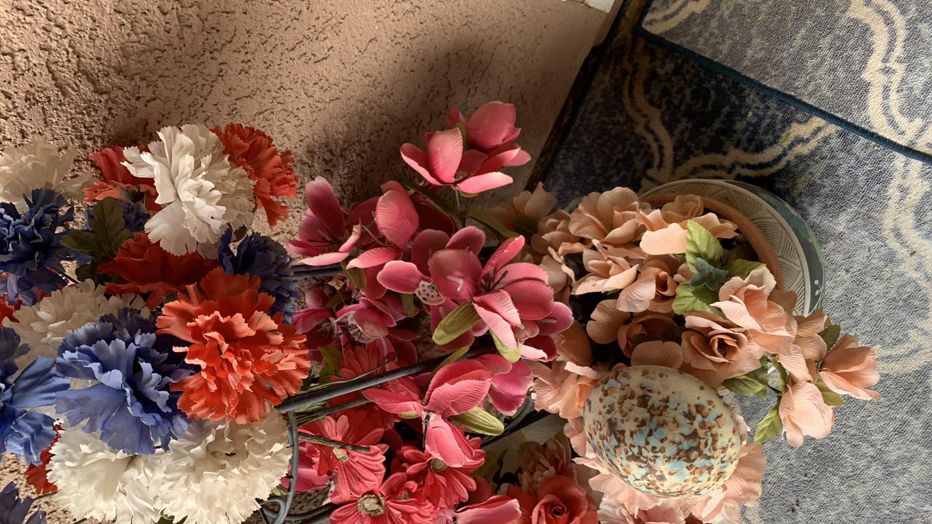 Photo 1 of WROUGHT IRON PLANT STAND W FAUX FLOWERS