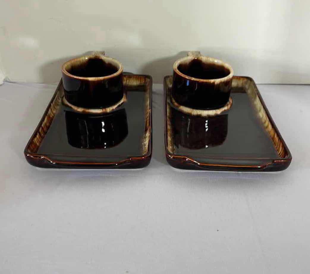 Photo 1 of SET OF 2-VINTAGE PFALTZGRAFF GOURMET BROWN DRIP GLAZE SNACK TRAYS W MUGS