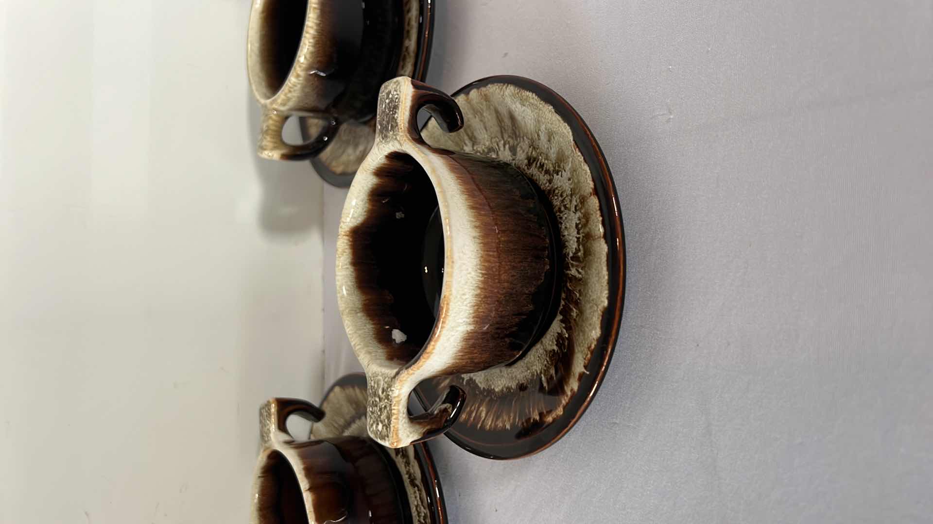 Photo 1 of 6 PCS- VINTAGE PFALTZGRAFF GOURMET BROWN DRIP GLAZE SOUP BOWLS W SAUCERS