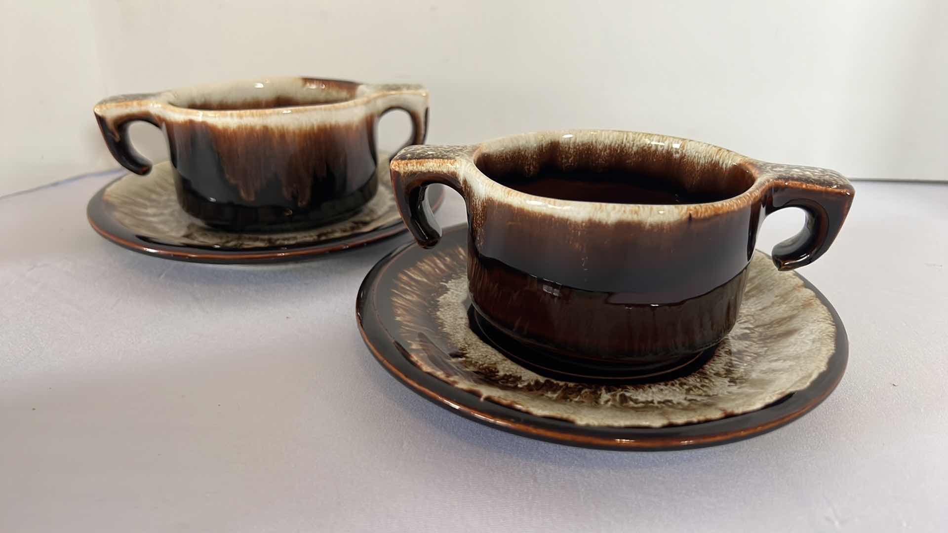 Photo 1 of 6 PCS- VINTAGE PFALTZGRAFF GOURMET BROWN DRIP GLAZE SOUP BOWLS W SAUCERS
