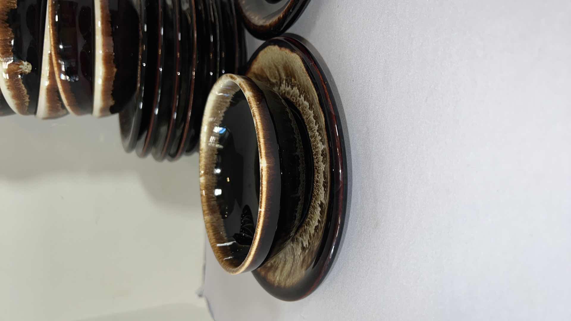 Photo 1 of 18 PCS-VINTAGE GOURMET BROWN DRIP STONEWARE 4 1/2" SMALL BOWLS W SAUCERS