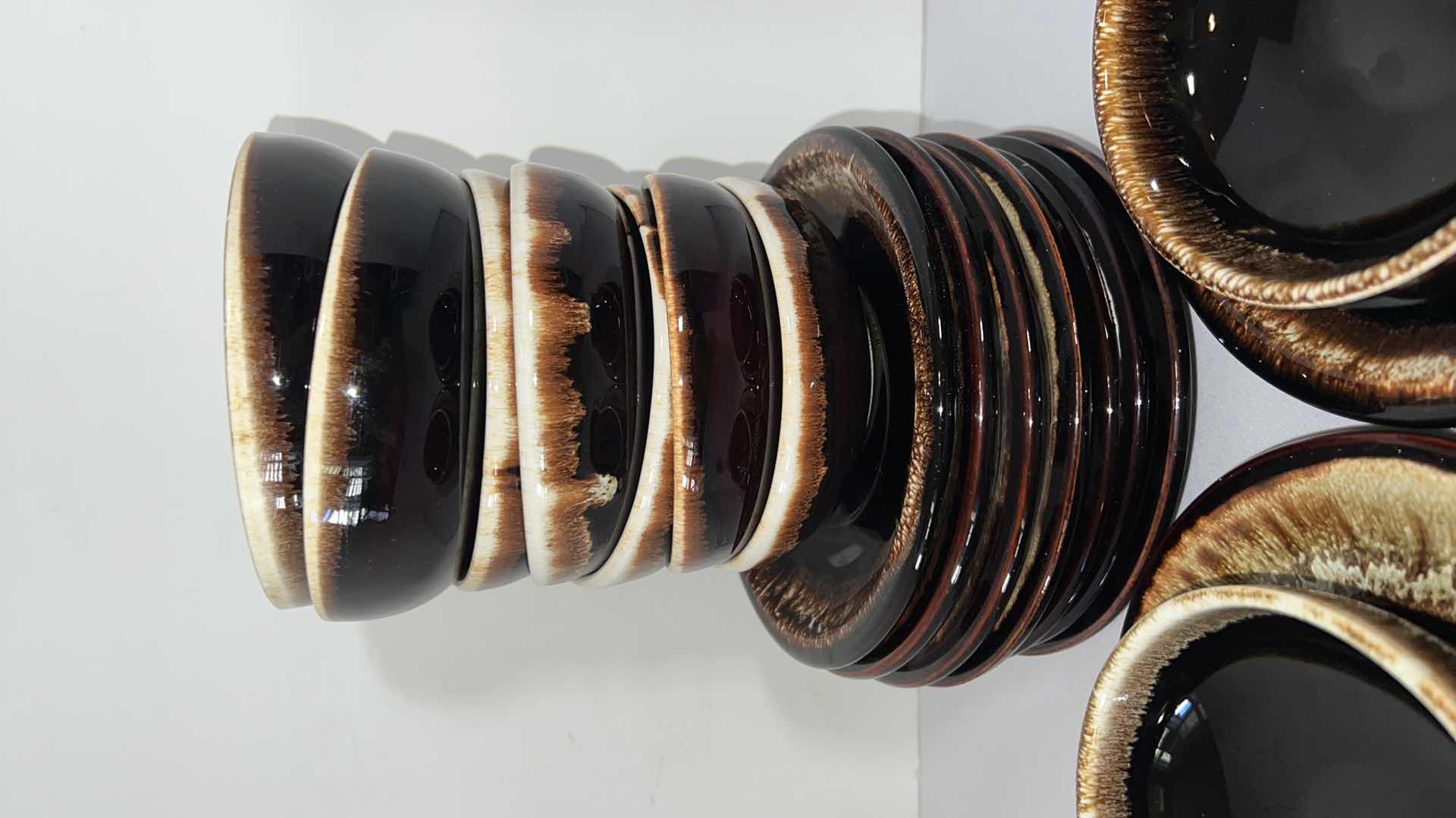 Photo 1 of 18 PCS-VINTAGE GOURMET BROWN DRIP STONEWARE 4 1/2" SMALL BOWLS W SAUCERS
