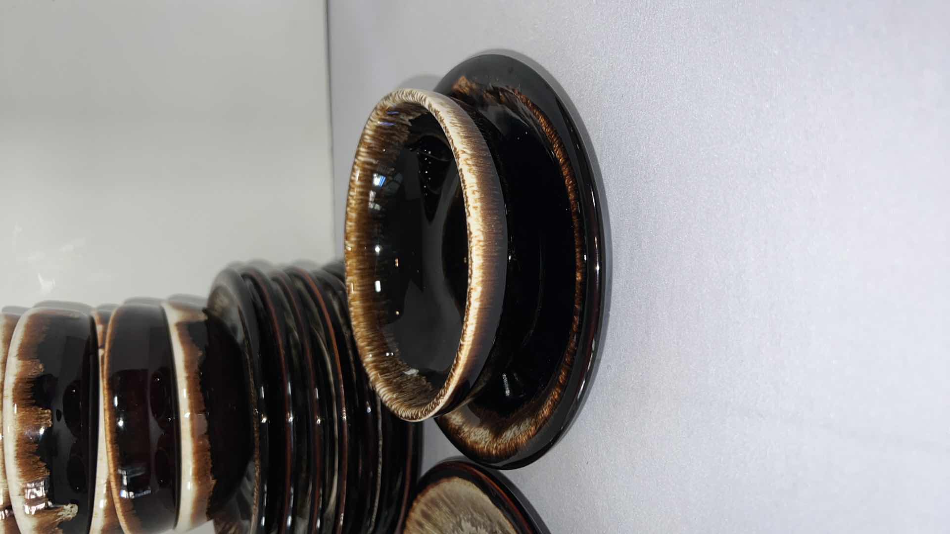 Photo 1 of 18 PCS-VINTAGE GOURMET BROWN DRIP STONEWARE 4 1/2" SMALL BOWLS W SAUCERS