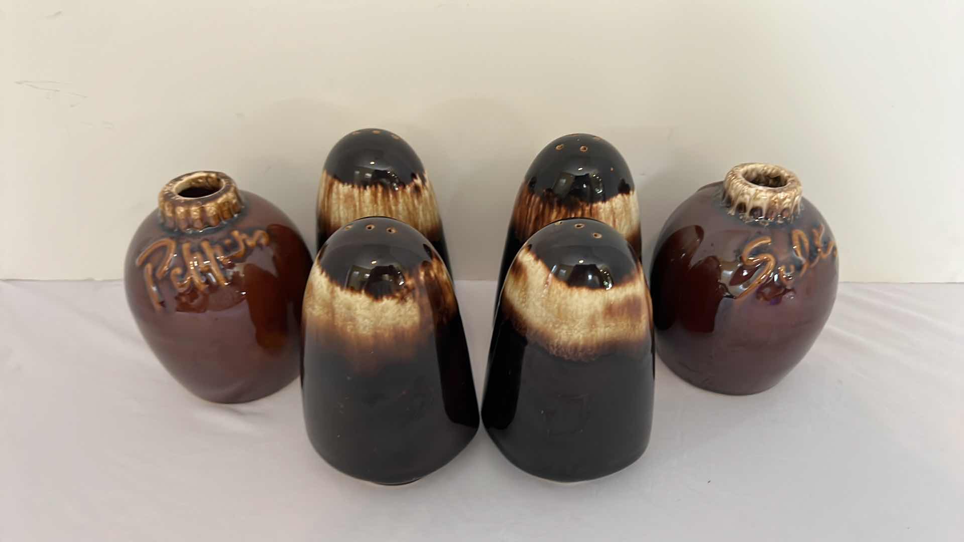 Photo 1 of 3 SETS- VINTAGE PFALTZGRAFF GOURMET BROWN DRIP GLAZE SALT & PEPPER SHAKERS
