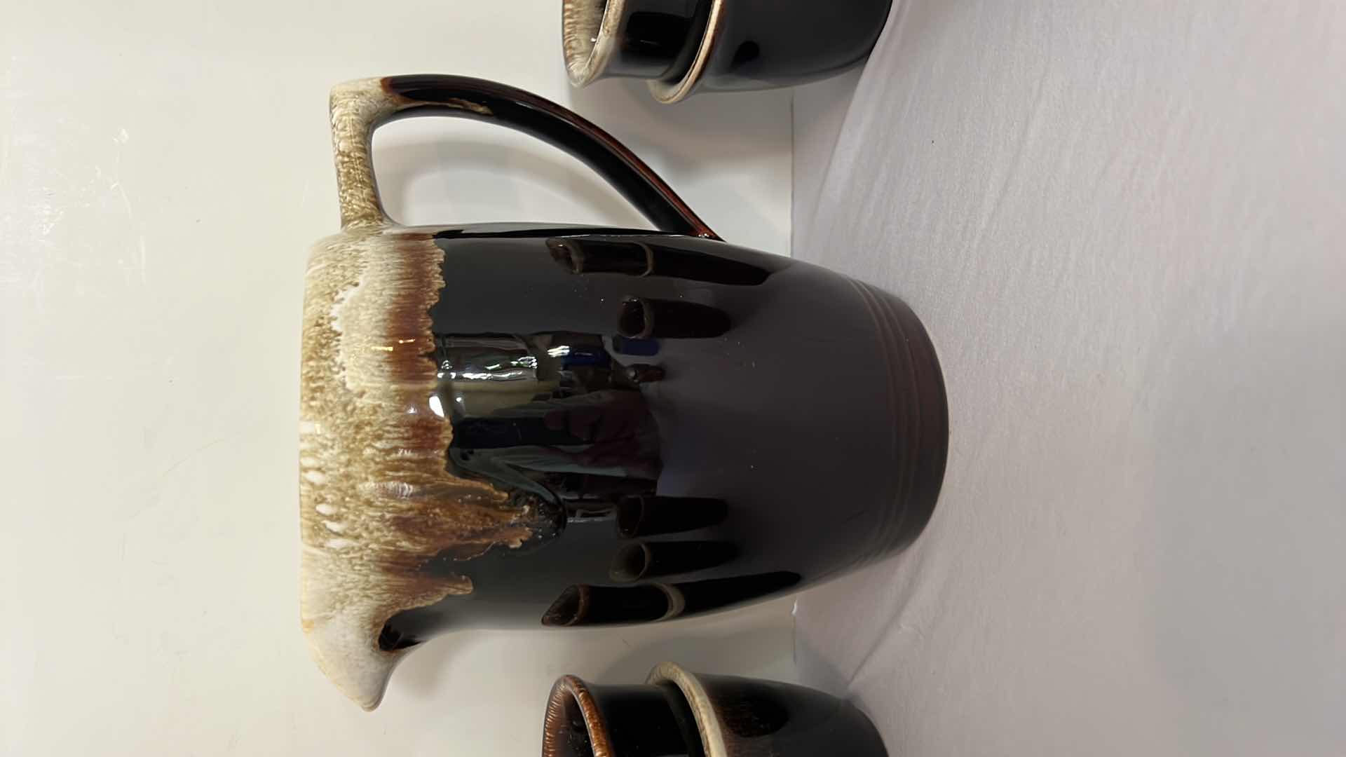Photo 1 of VINTAGE PFALTZGRAFF GOURMET BROWN DRIP GLAZE WATER PITCHER &  7-CUPS H3"