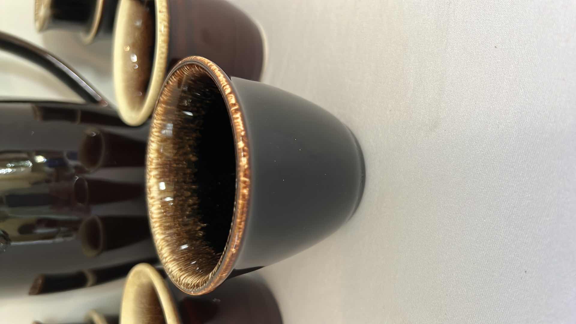 Photo 1 of VINTAGE PFALTZGRAFF GOURMET BROWN DRIP GLAZE WATER PITCHER &  7-CUPS H3"