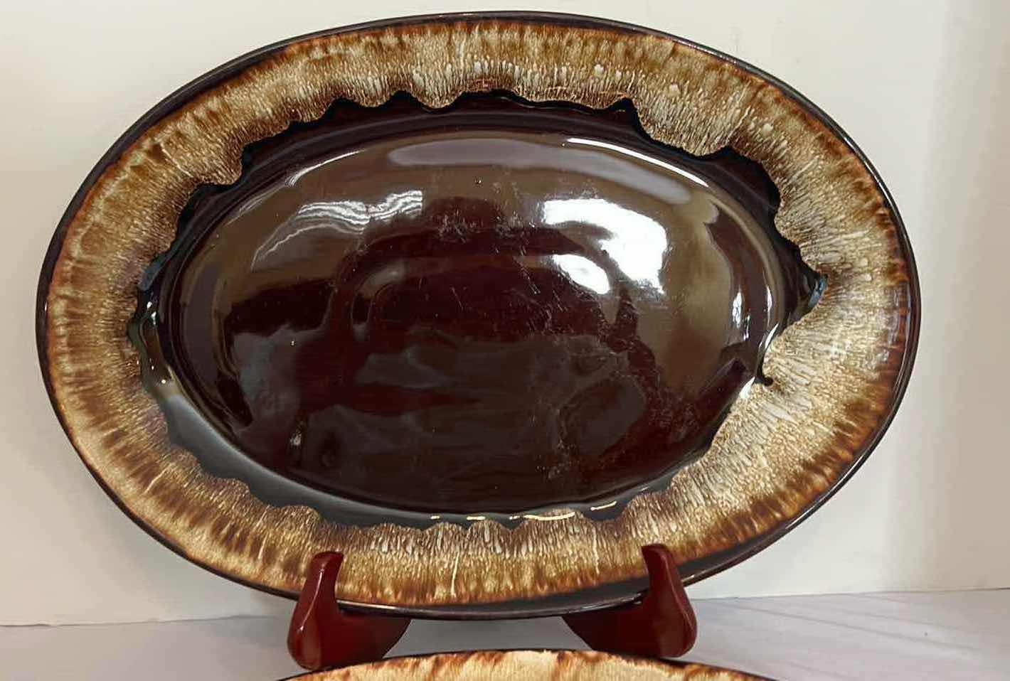 Photo 1 of 2-VINTAGE PFALTZGRAFF GOURMET BROWN DRIP GLAZE SERVING PLATTERS (W16" & W14")