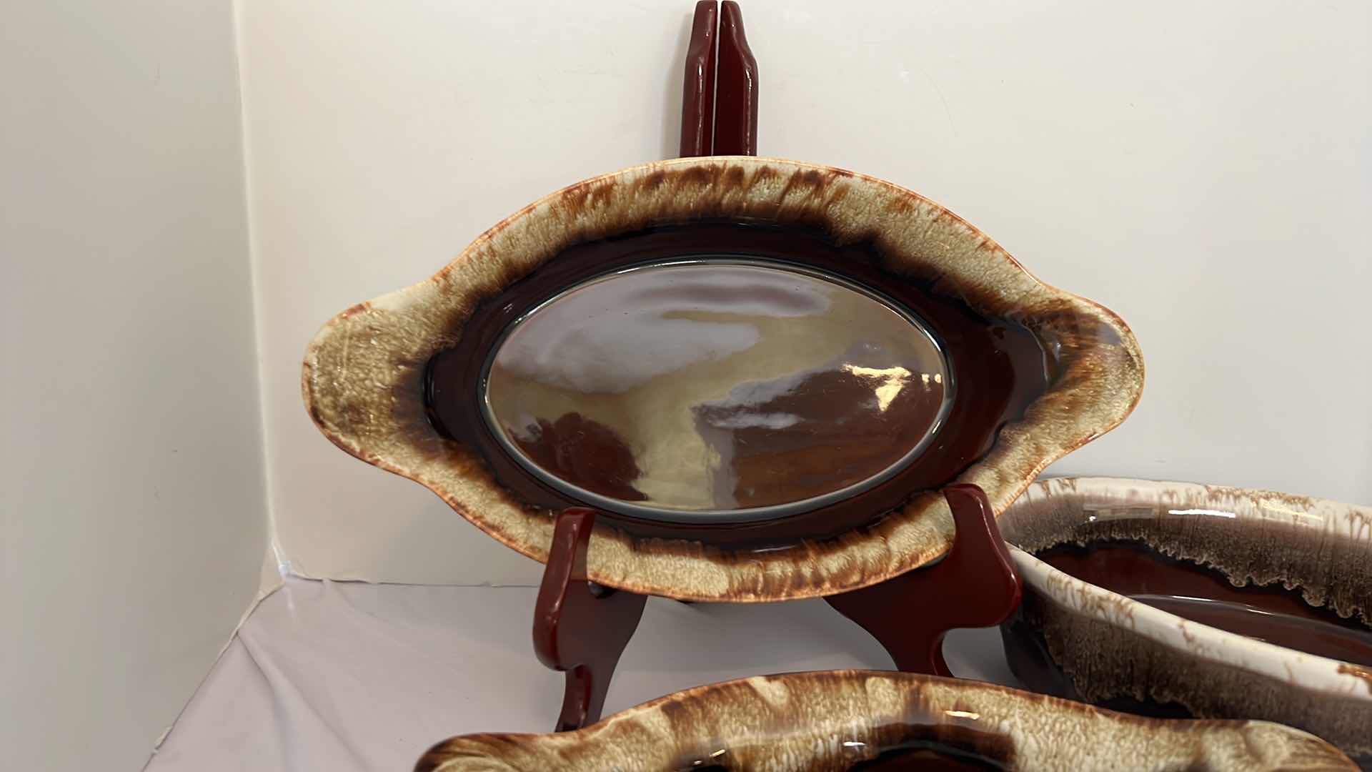 Photo 1 of 3-VINTAGE GOURMET BROWN DRIP GLAZE STONEWARE SERVING CASSEROLE DISHES (W12" & W9")