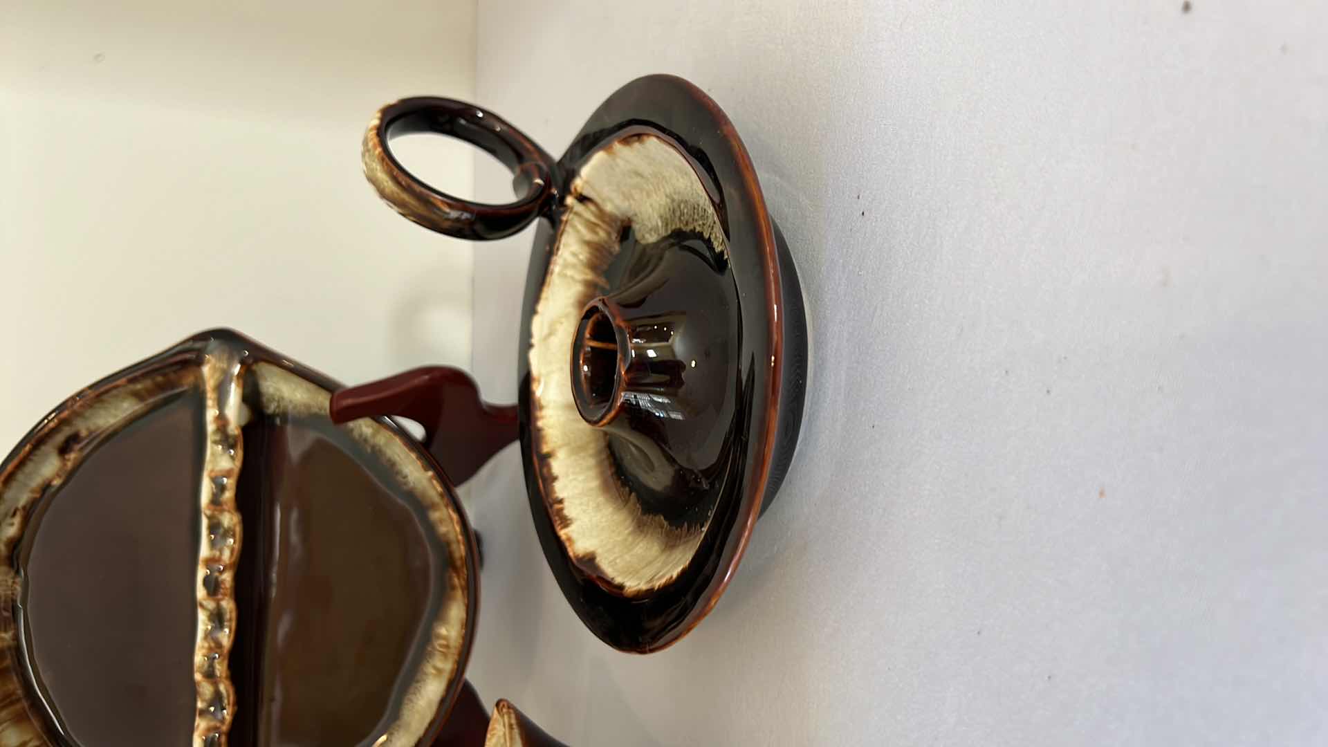 Photo 1 of 3-VINTAGE PFALTZGRAFF GOURMET BROWN DRIP GLAZE GRAVY BOAT, CANDLEHOLDER & SERVING DISH