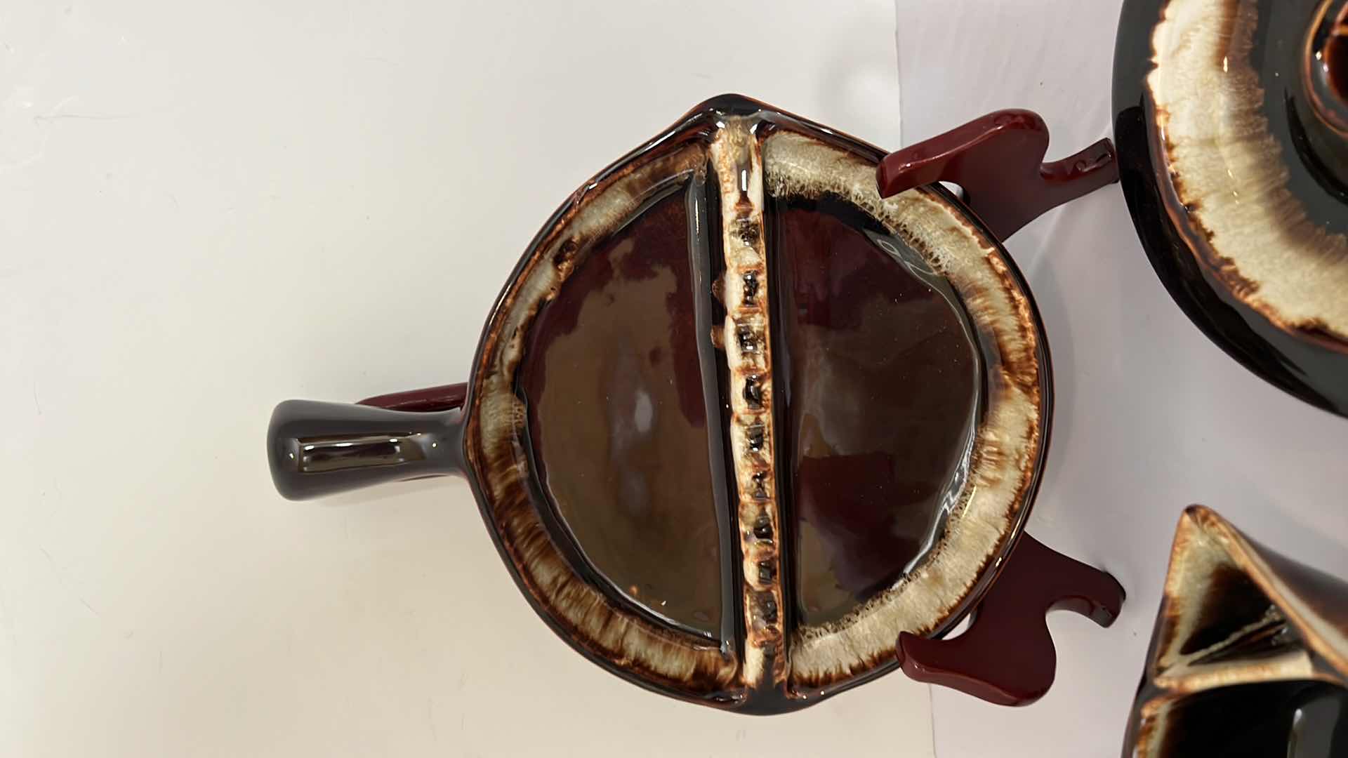 Photo 1 of 3-VINTAGE PFALTZGRAFF GOURMET BROWN DRIP GLAZE GRAVY BOAT, CANDLEHOLDER & SERVING DISH