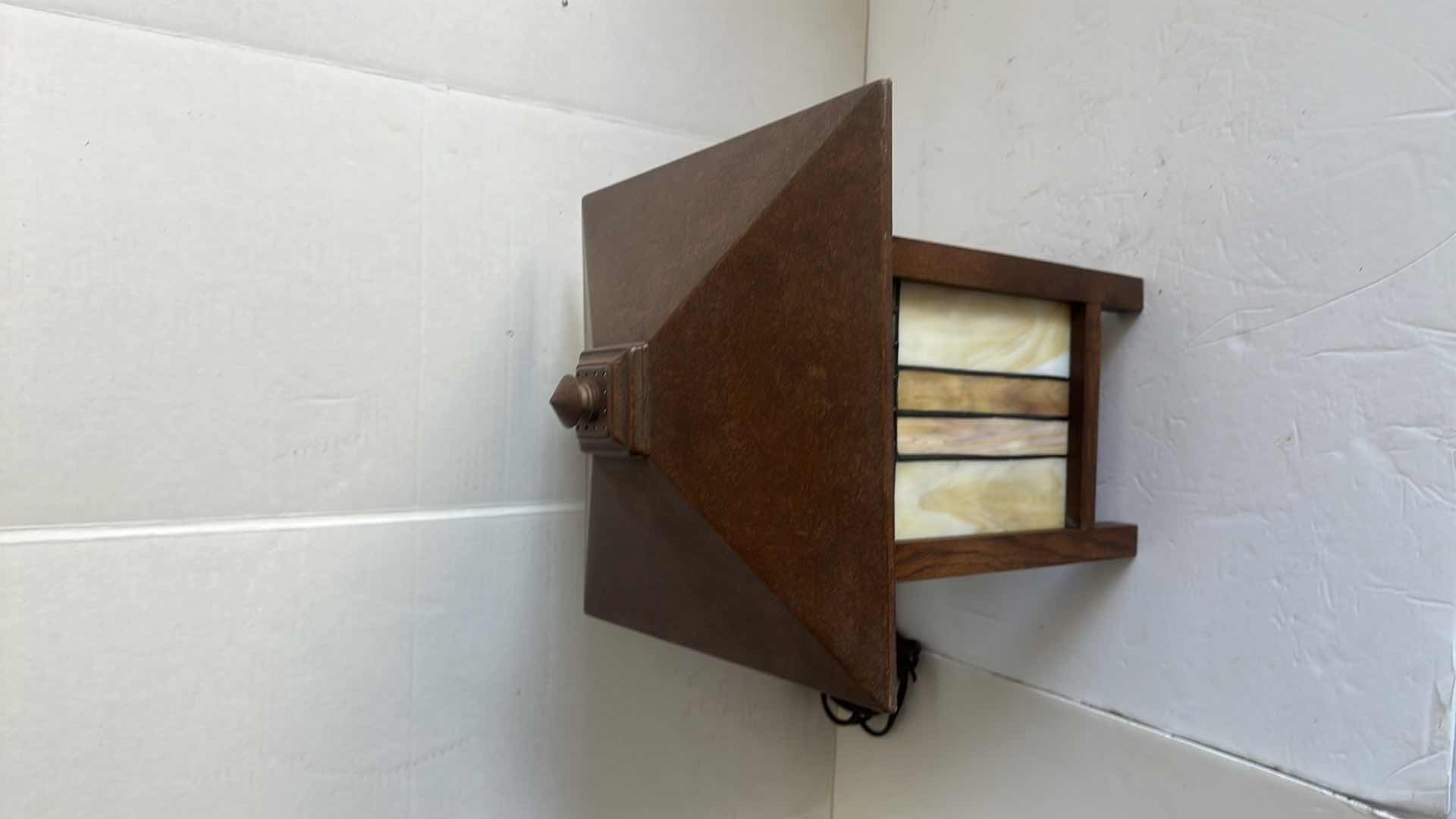 Photo 1 of LANTERN LAMP W STAIN GLASS PANELS  H15"