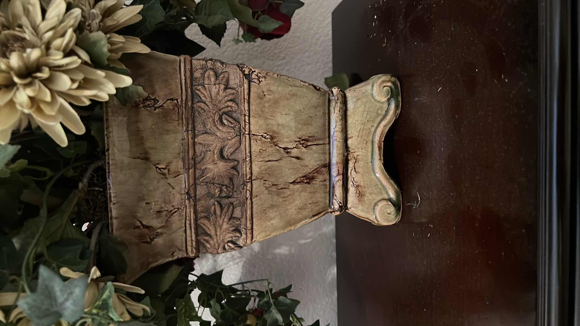 Photo 1 of FAUX FLORAL ARRANGEMENT IN CERAMIC VASE W30" H35"