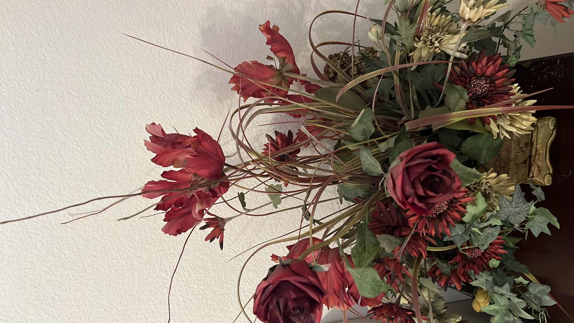 Photo 1 of FAUX FLORAL ARRANGEMENT IN CERAMIC VASE W30" H35"