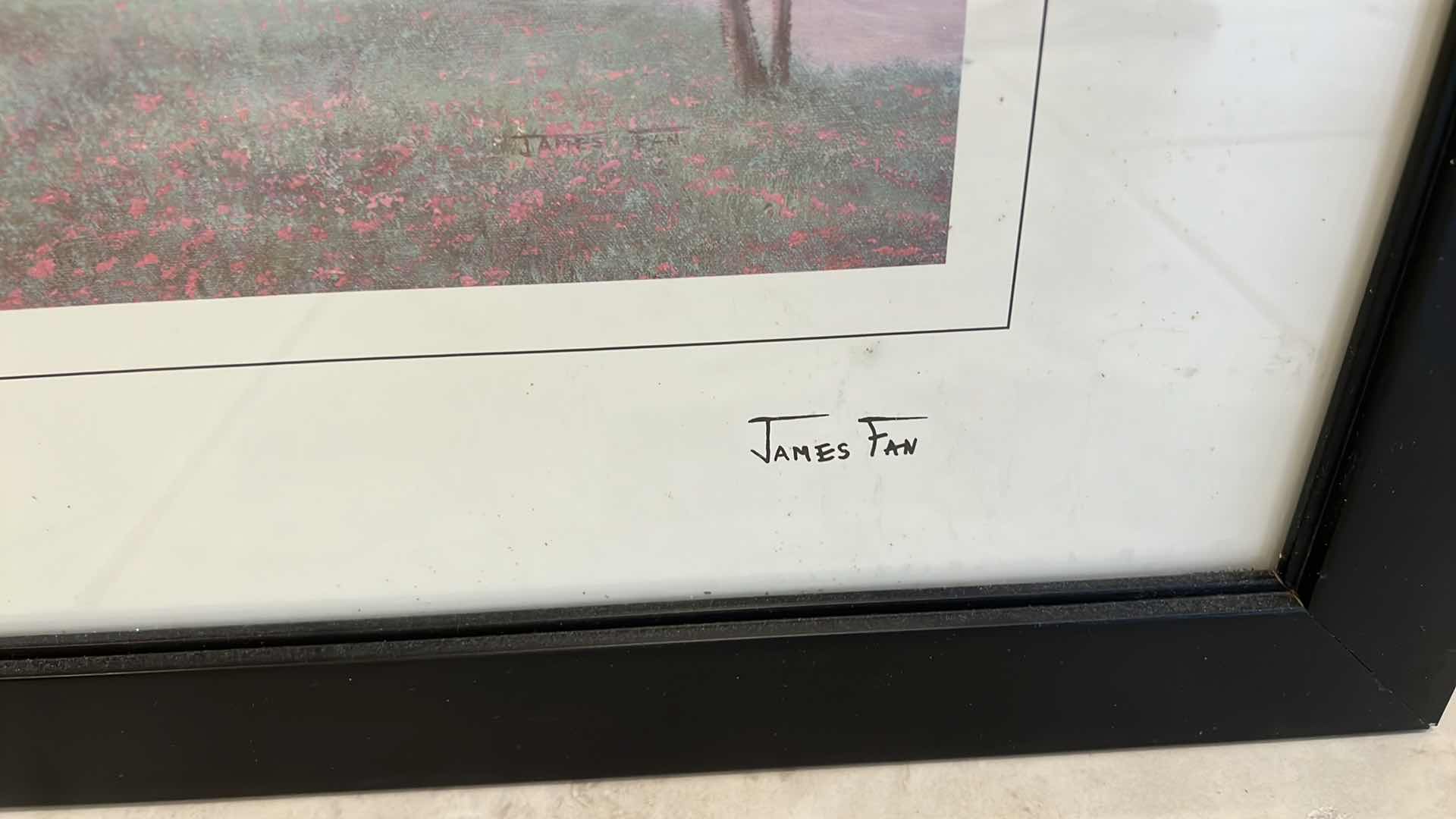 Photo 1 of BLACK FRAMED "TROPICAL ISLAND BEACH" ARTWORK SIGNED BY ARTIST 31" x 25"