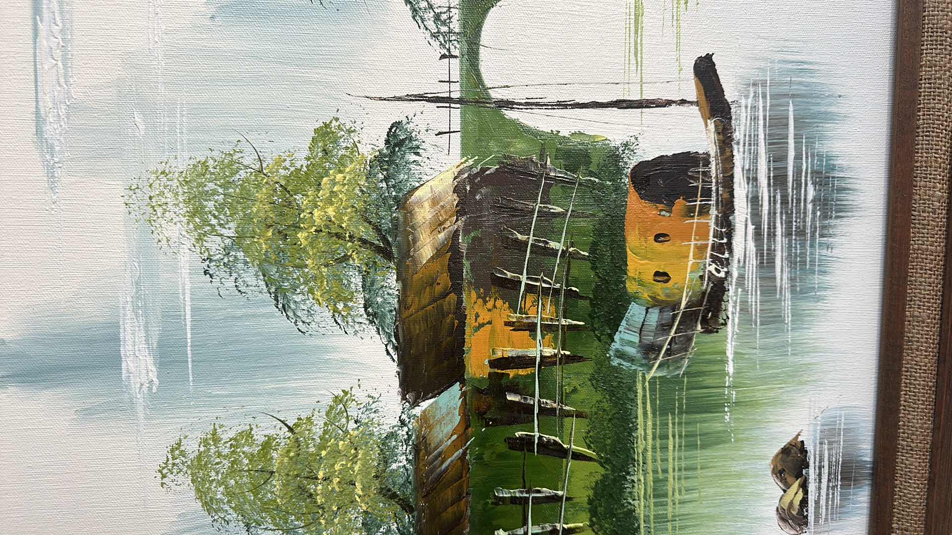 Photo 1 of FRAMED "ORIENTAL BOAT ON WATER" OIL PAINTING SIGNED BY ARTIST SABINA    20”X24”