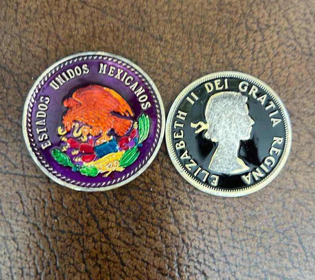 Photo 1 of 2-COLLECTIBLE FOREIGN COINS (1948 5 PECOS MEXICO, 1958 CANADA 100TH ANNIVERSARY $1)