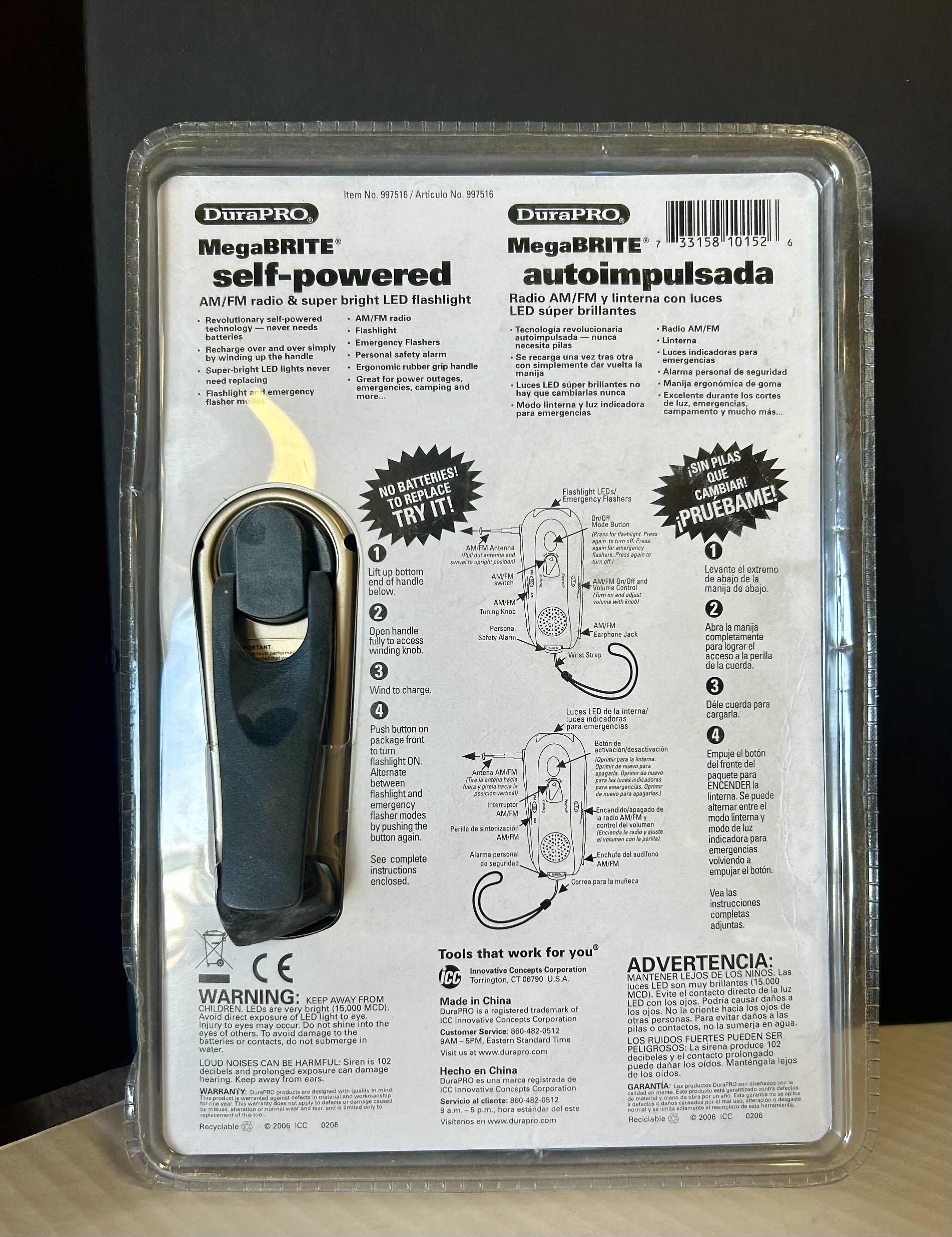 Photo 1 of 2- PACK DURAPRO MEGABRITE SELF POWERED LED CRANK FLASHLIGHT W AM/FM RADIO -NEW