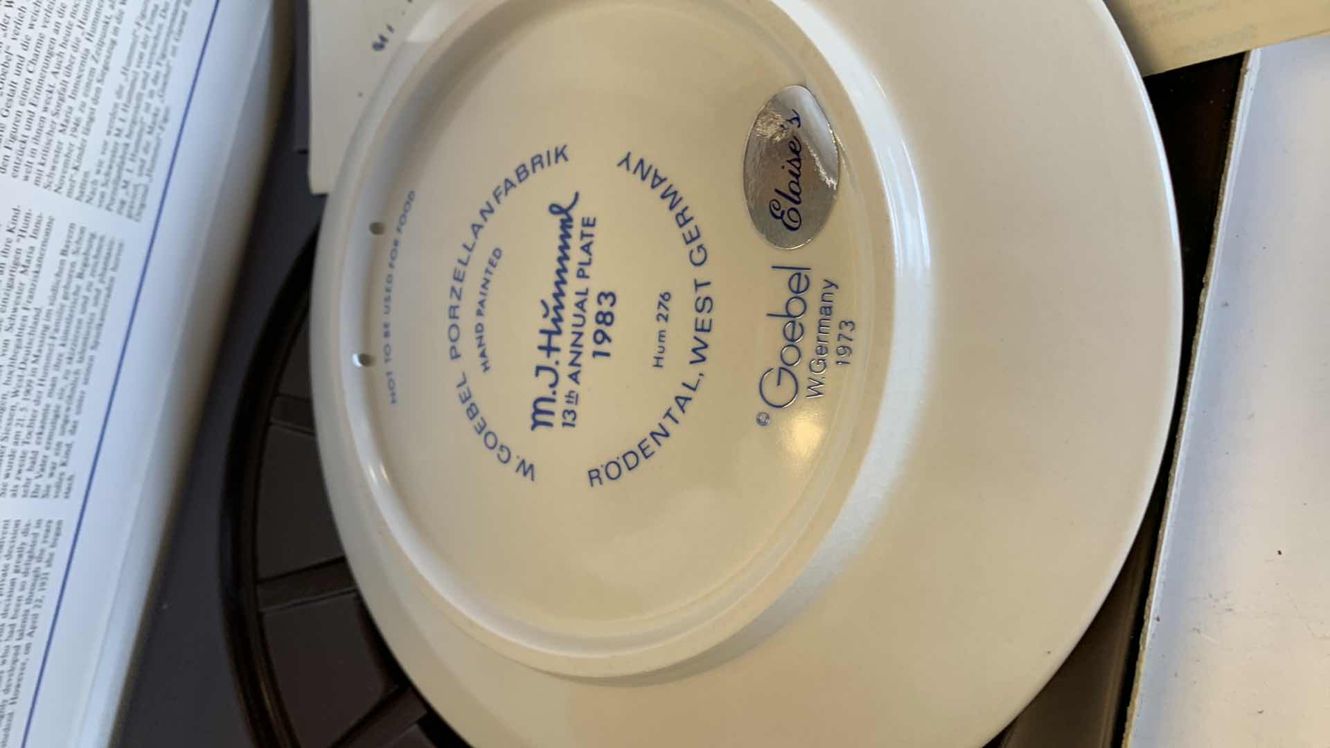 Photo 1 of M. J. HUMMEL GOEBEL 1983 ANNUAL PLATE