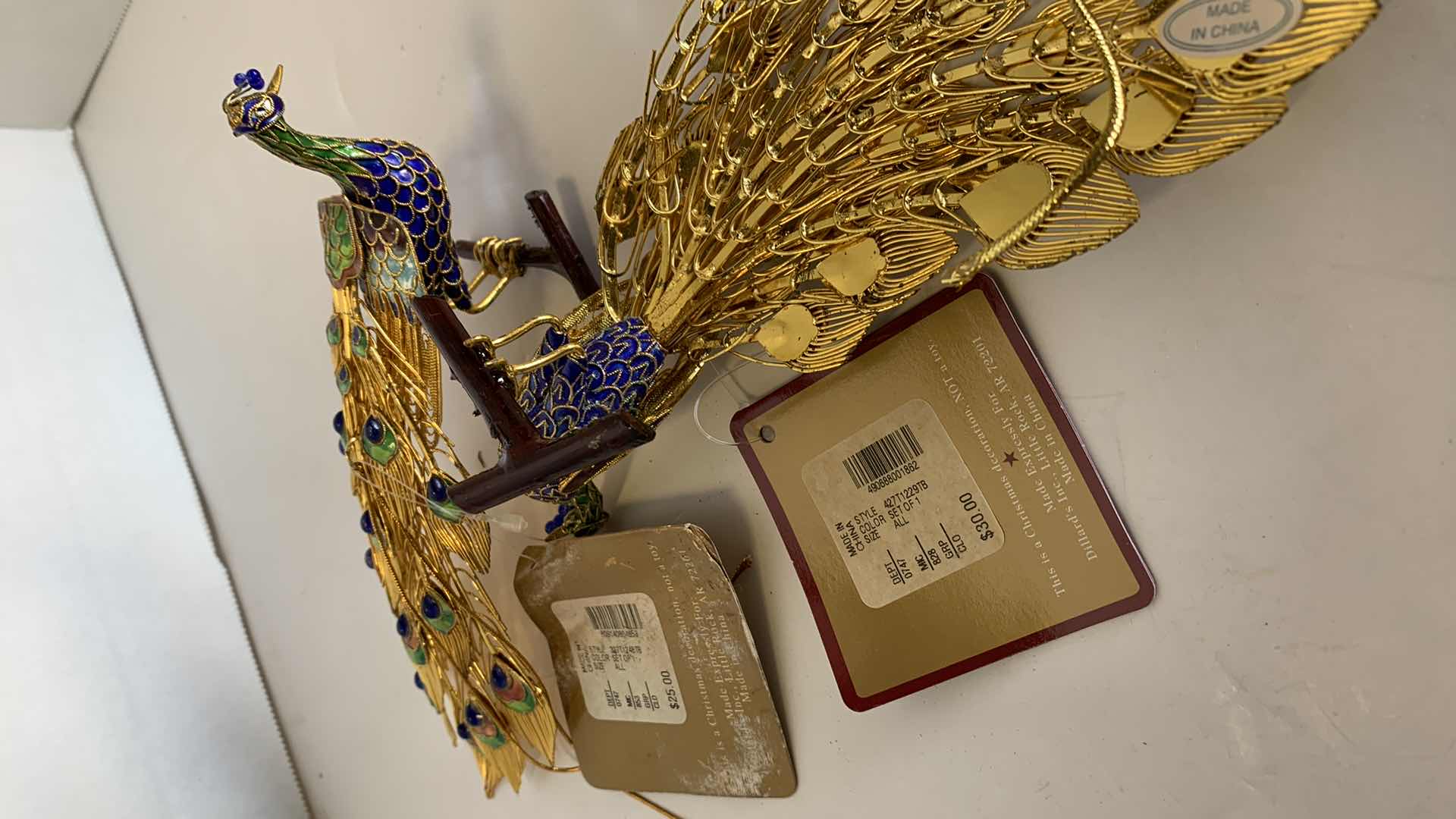 Photo 1 of 2-NEW COLLECTIBLE CLOISONNÉ PEACOCK ORNAMENTS L7” 