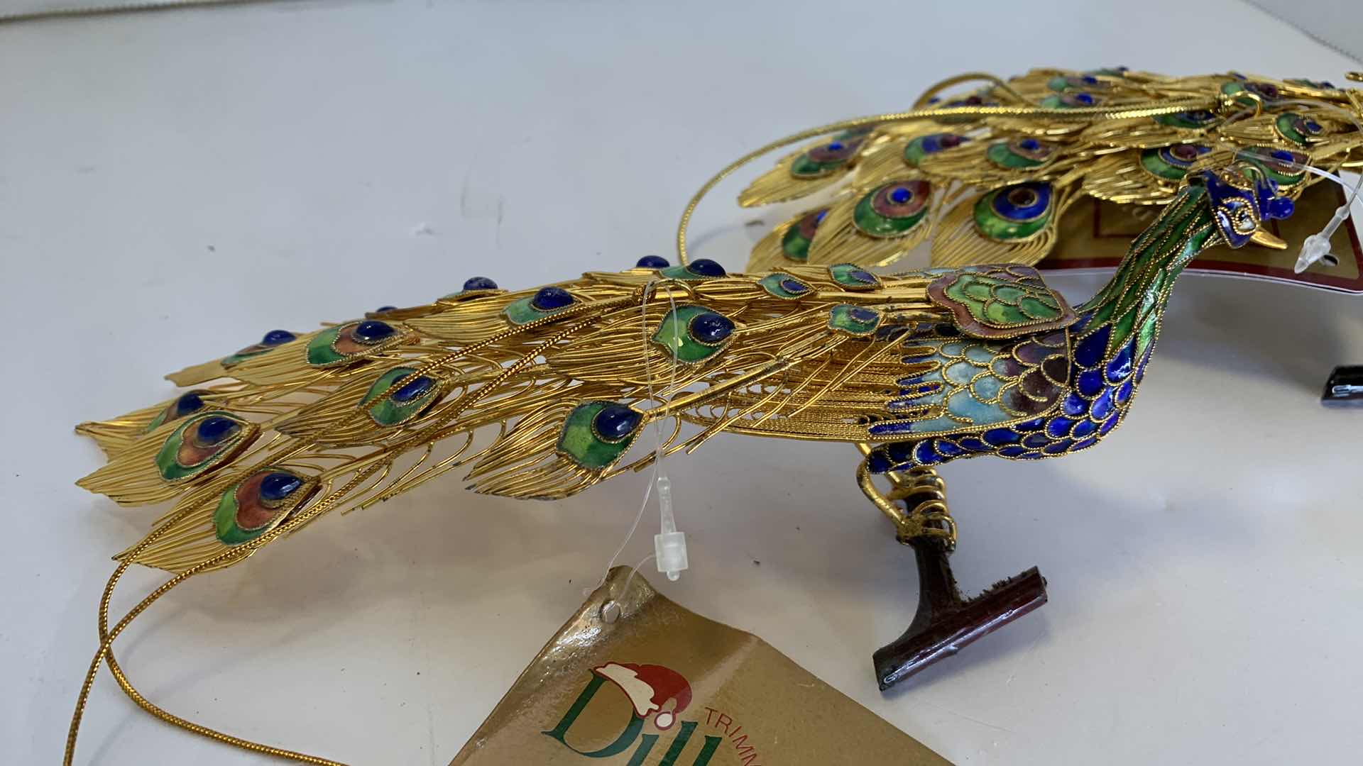 Photo 1 of 2-NEW COLLECTIBLE CLOISONNÉ PEACOCK ORNAMENTS L7” 