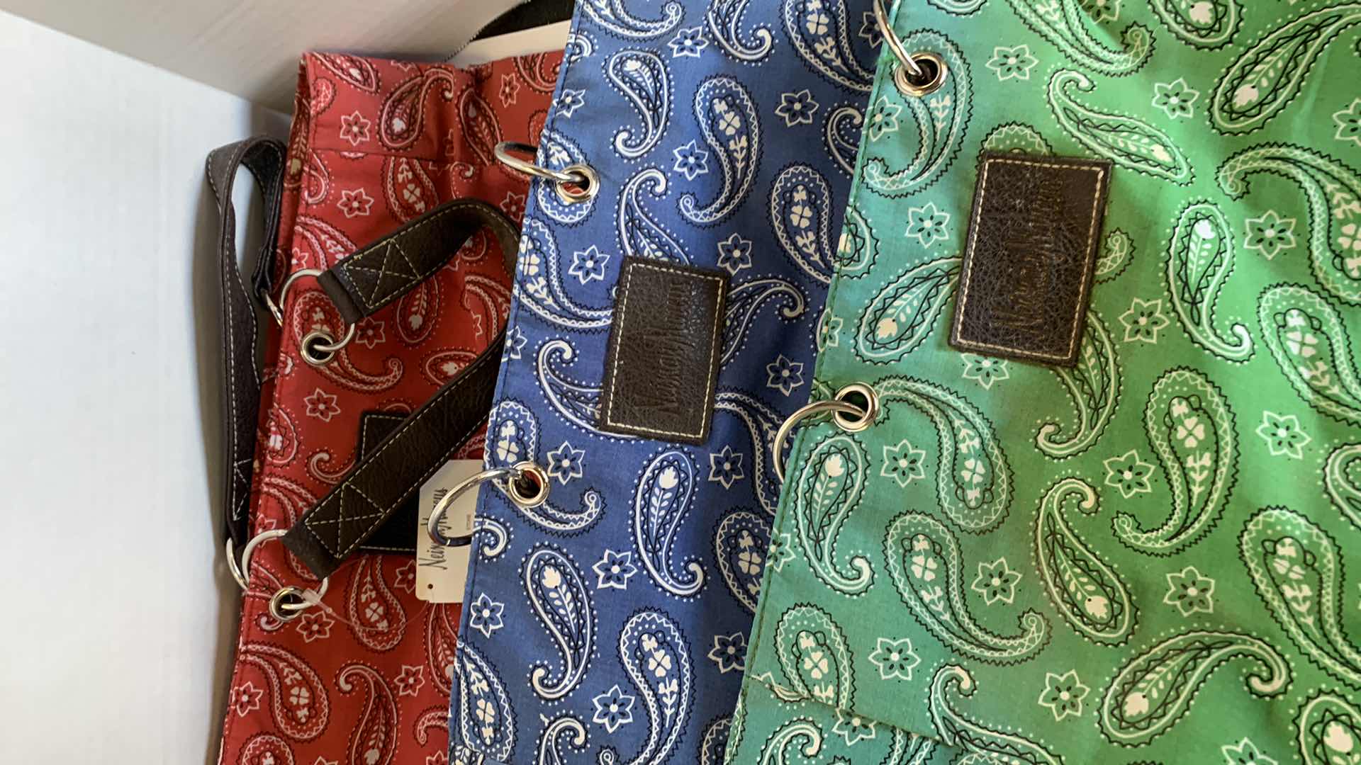 Photo 1 of 6-NEIMAN MARCUS COTTON LADIES TOTE BAGS  (3 PAISLEY & 3 STRIPED)