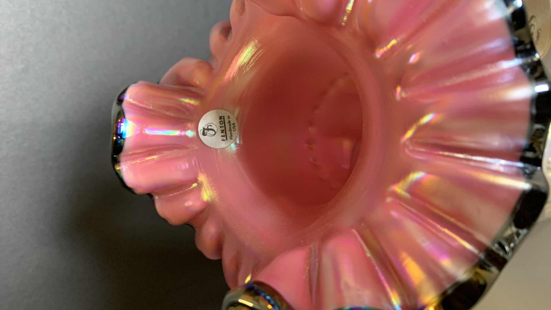 Photo 1 of FENTON CARNIVAL GLASS BLACK ROSE HAND VASE  H11” 