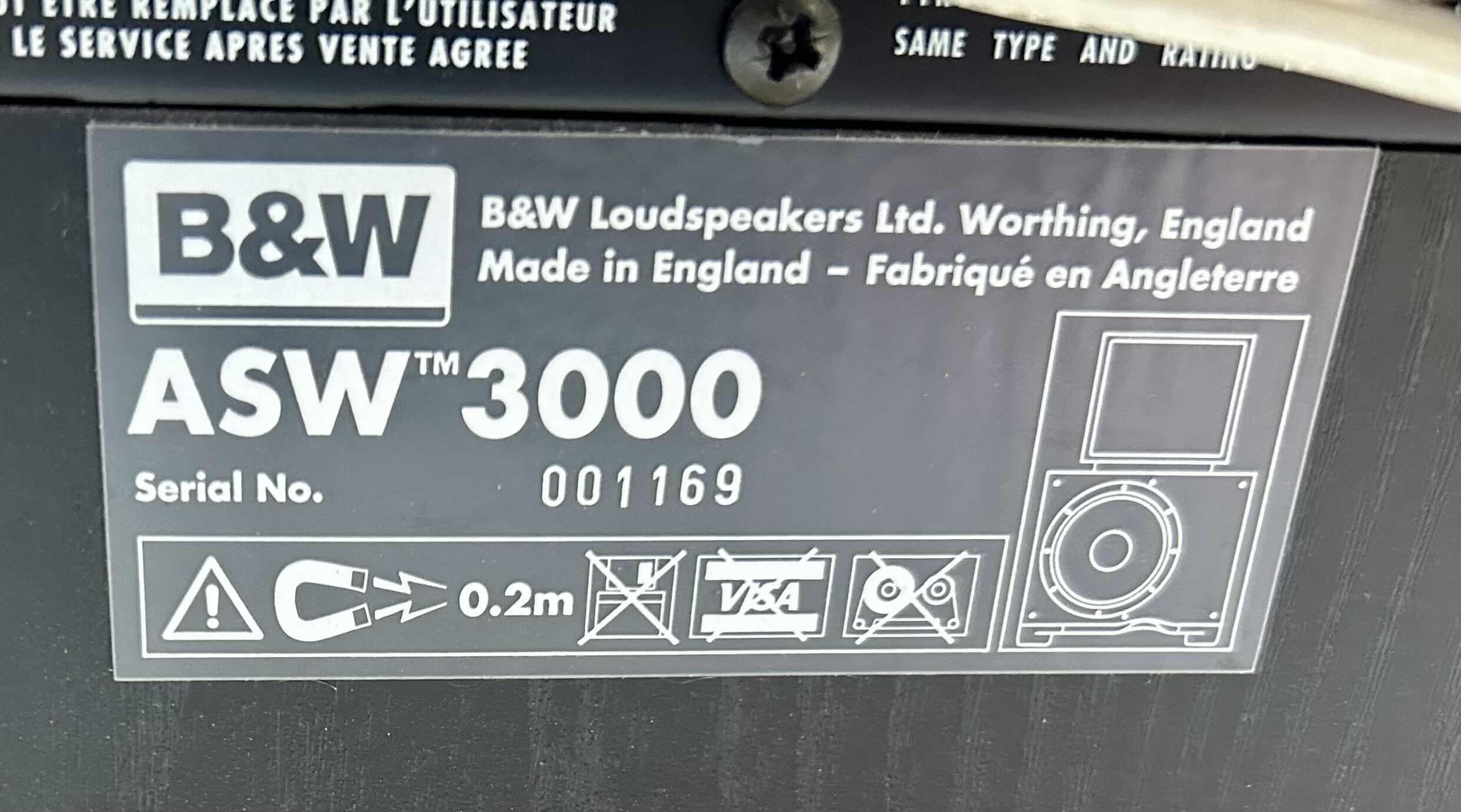 Photo 1 of B&W ASW 3000 SUBWOOFER