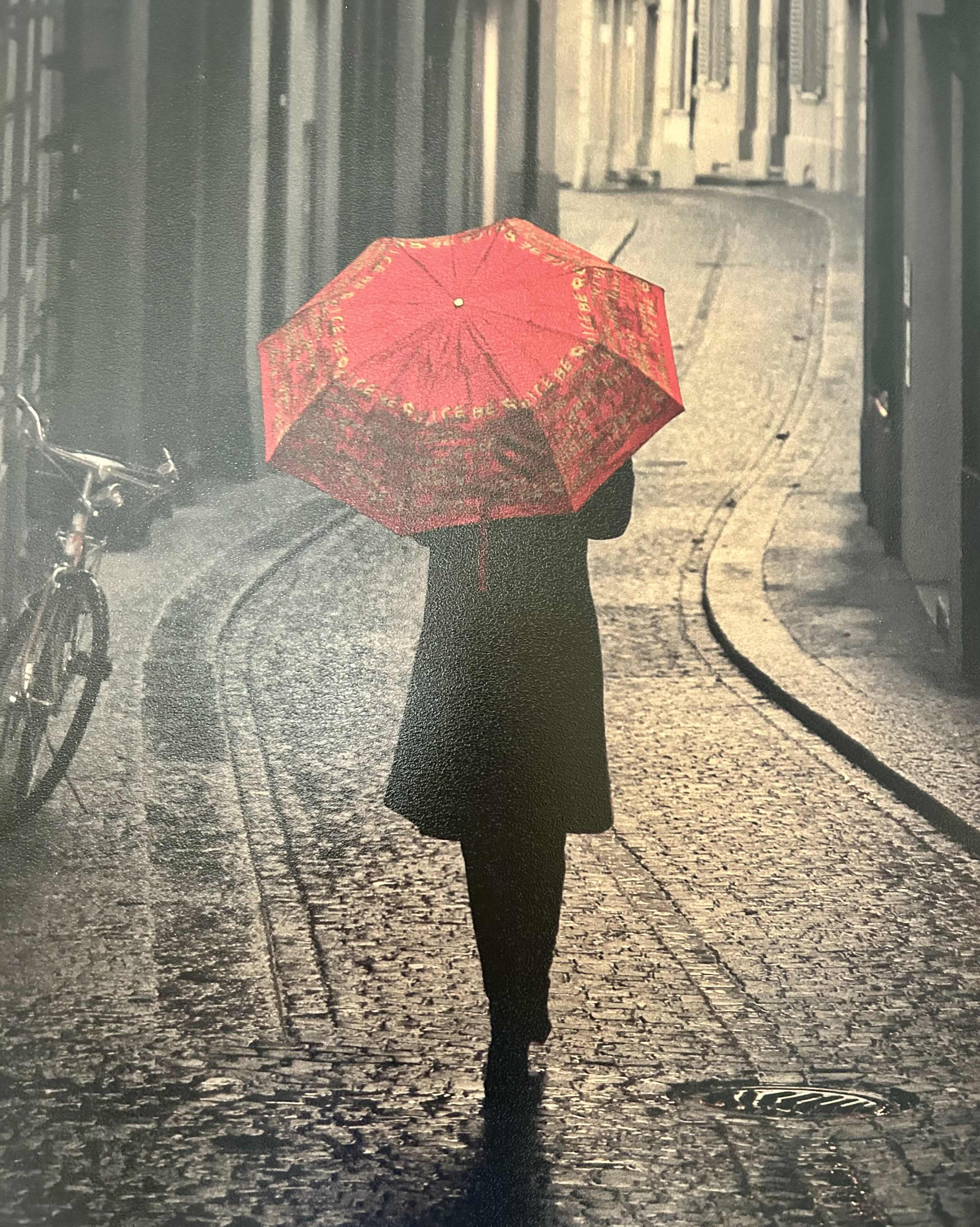 Photo 1 of FRAMED “RED UMBRELLA” ARTWORK 27” X 38” 