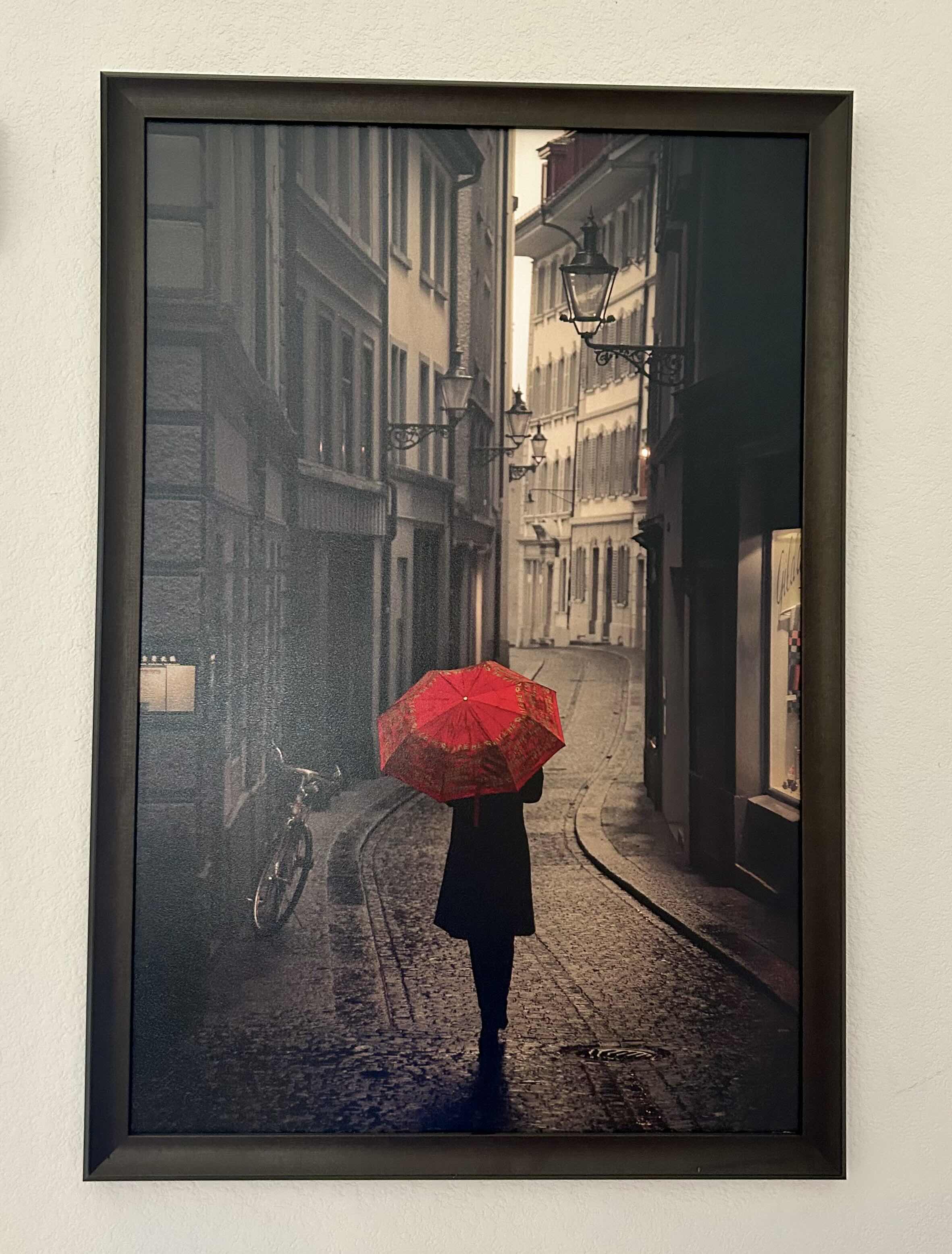 Photo 1 of FRAMED “RED UMBRELLA” ARTWORK 27” X 38” 
