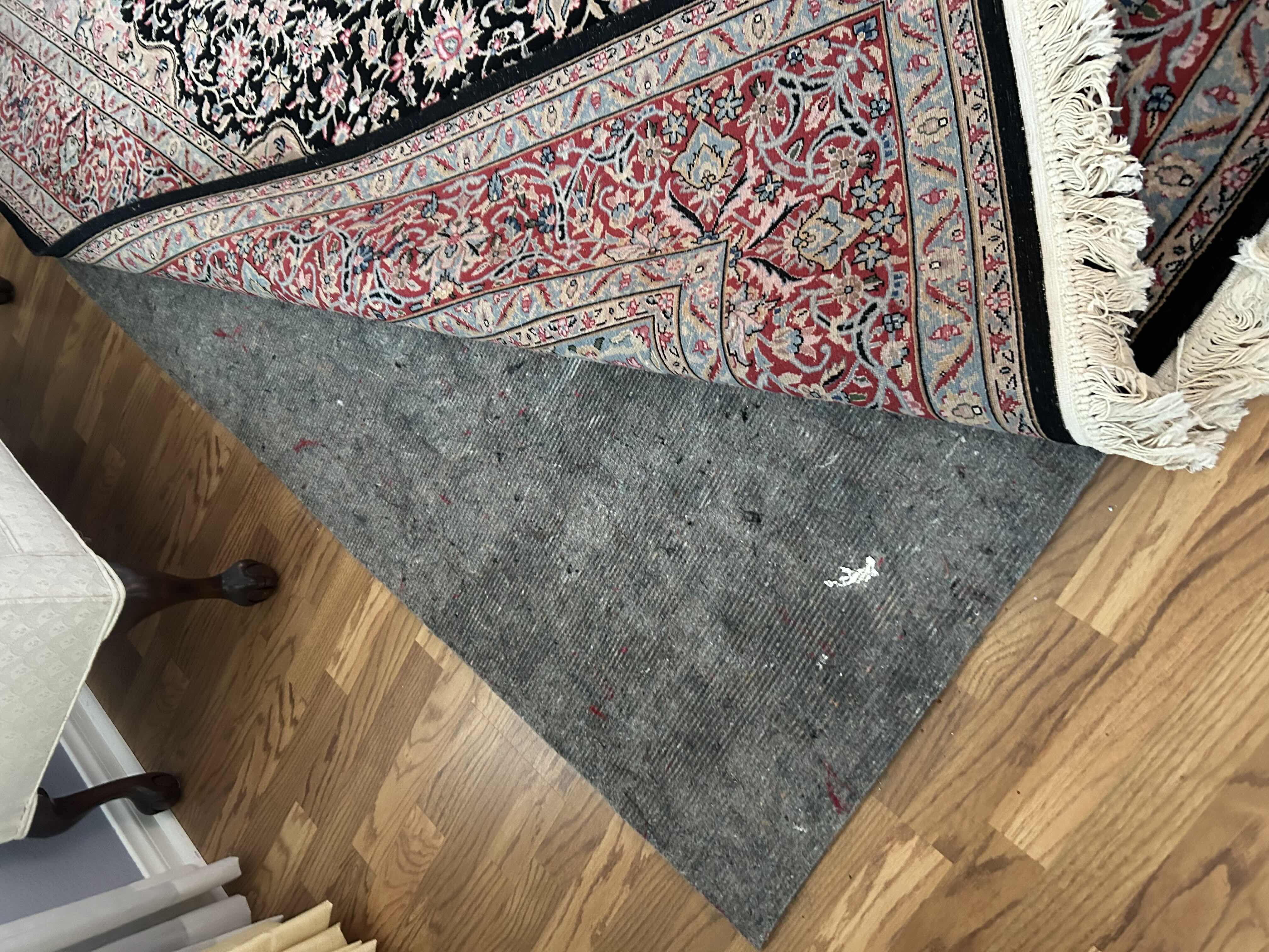 Photo 1 of BLACK W BURGUNDY FRAYED EDGE AREA RUG  81” X 117” 