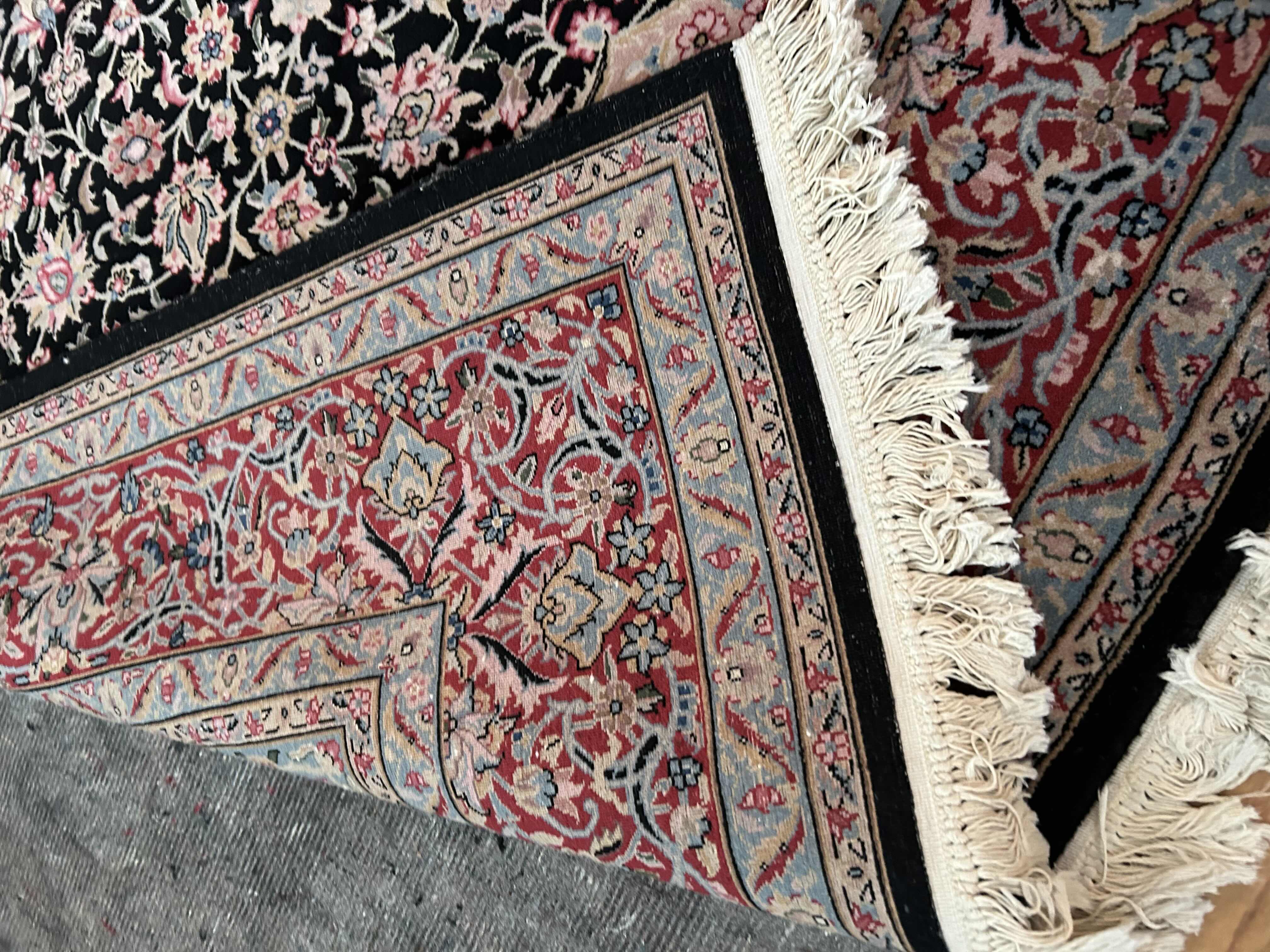 Photo 1 of BLACK W BURGUNDY FRAYED EDGE AREA RUG  81” X 117” 